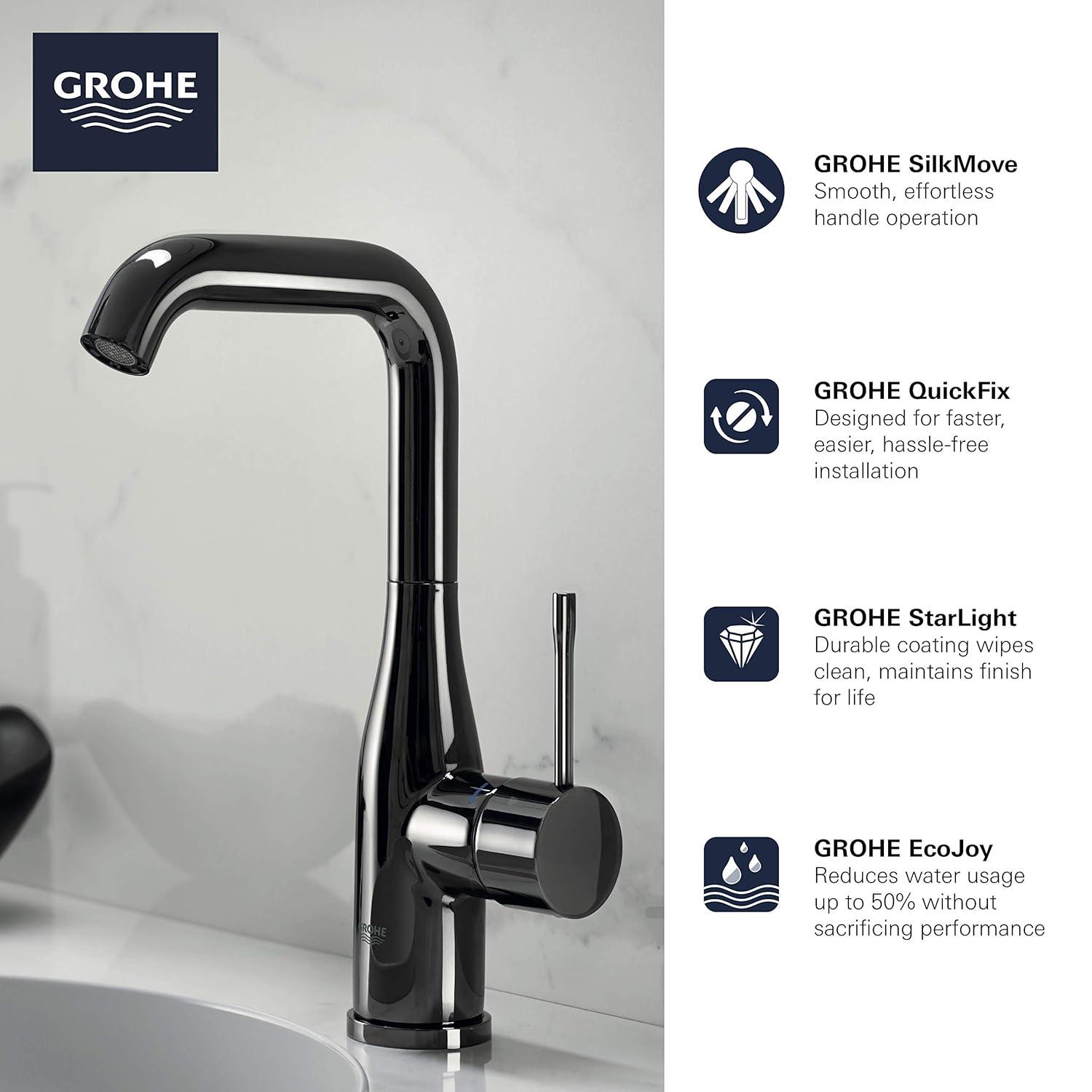 GROHE Essence Single Hole Bathroom Faucet with Single Handle, Size Large