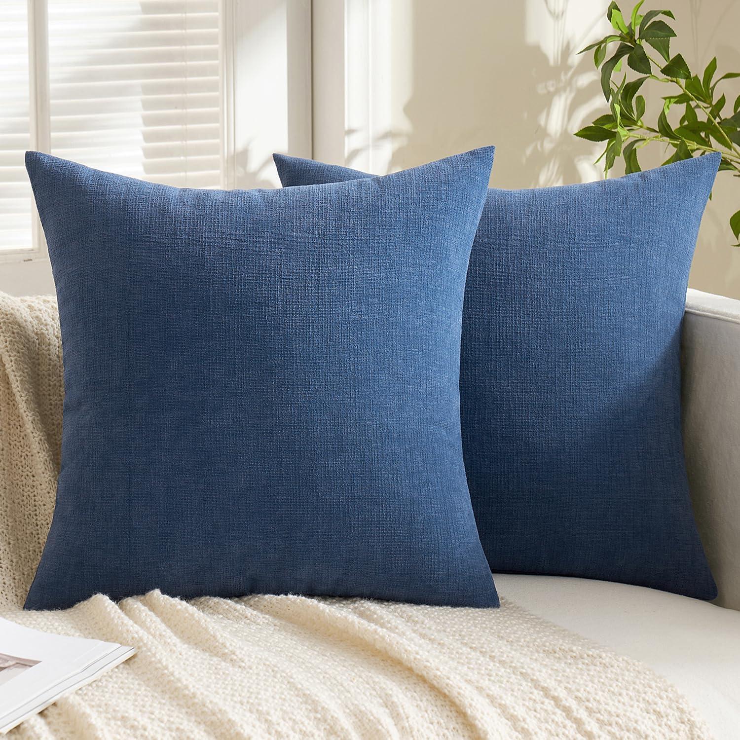 MIULEE Navy Blue Couch Pillow Covers 18x18 Inch, Set of 2 Soft Chenille Decorative Square Throw Pillow Covers Farmhouse for Sofa Living Room Bed
