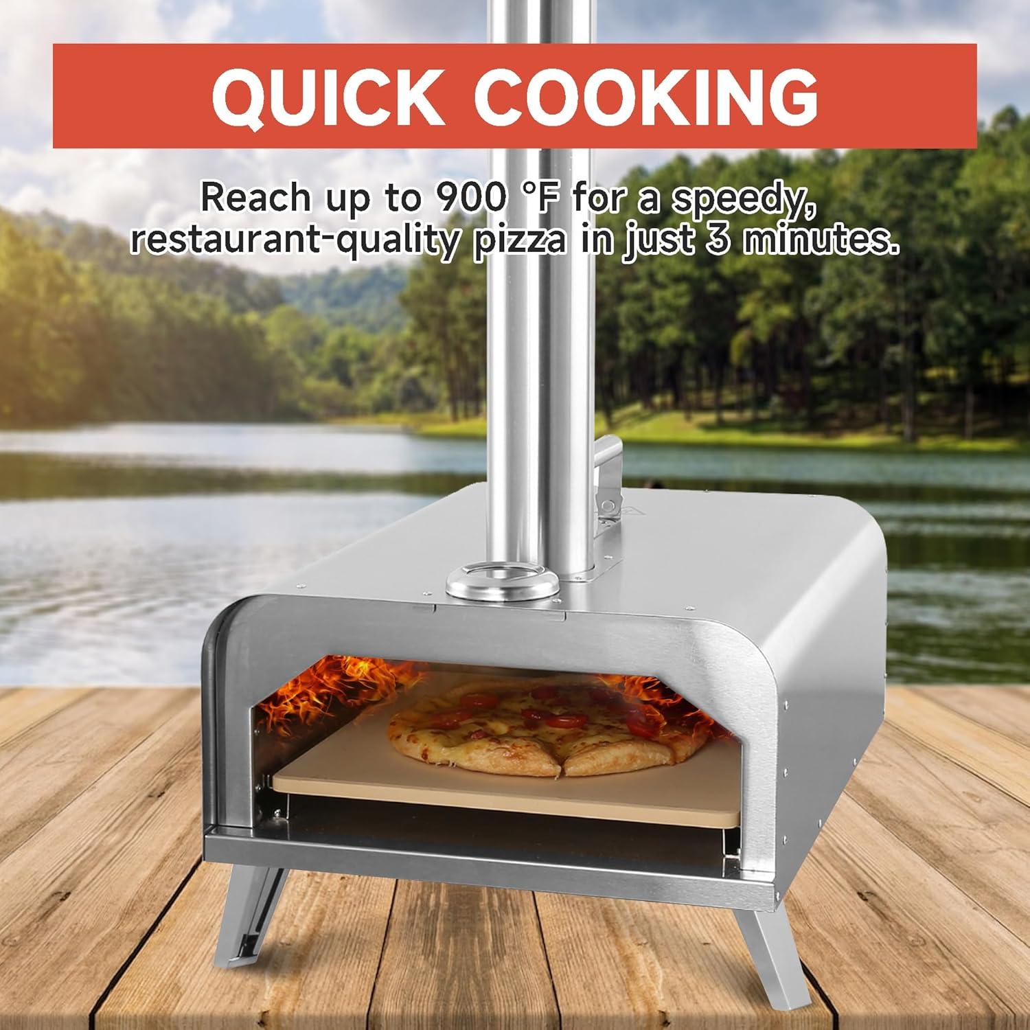 GYBER Fremont Outdoor Pizza Oven Portable 13" Stainless Steel Backyard Grill Wood Pellet and Charcoal Fired Pizza Maker for Outdoor Cooking with Pizza Stone, Built-in Thermometer, Pizza Peel