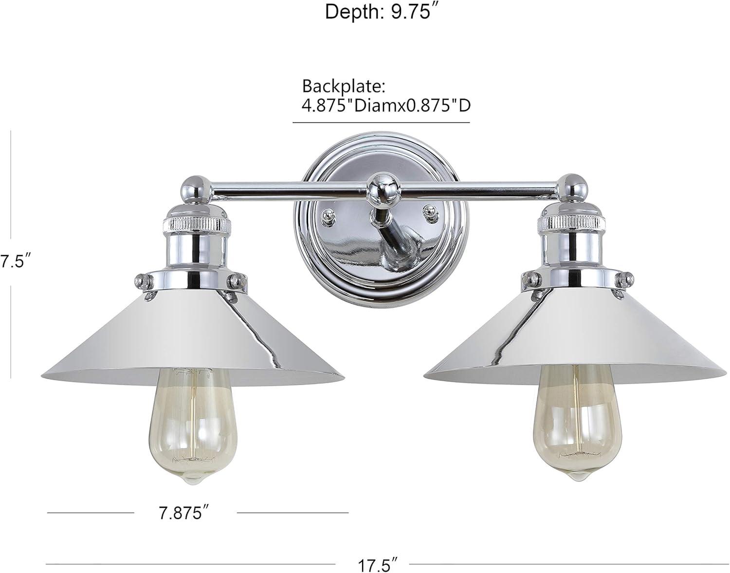 17.5" Metal June Vanity Wall Light Silver - JONATHAN Y: Chrome Finish, Industrial Style, ETL Listed, 2-Light Fixture