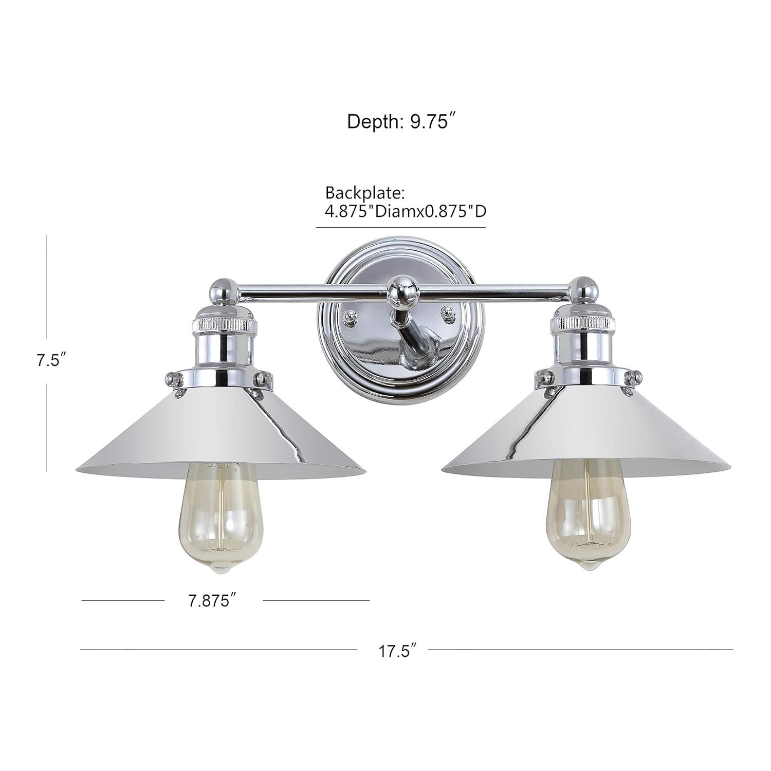 17.5" Metal June Vanity Wall Light Silver - JONATHAN Y: Chrome Finish, Industrial Style, ETL Listed, 2-Light Fixture