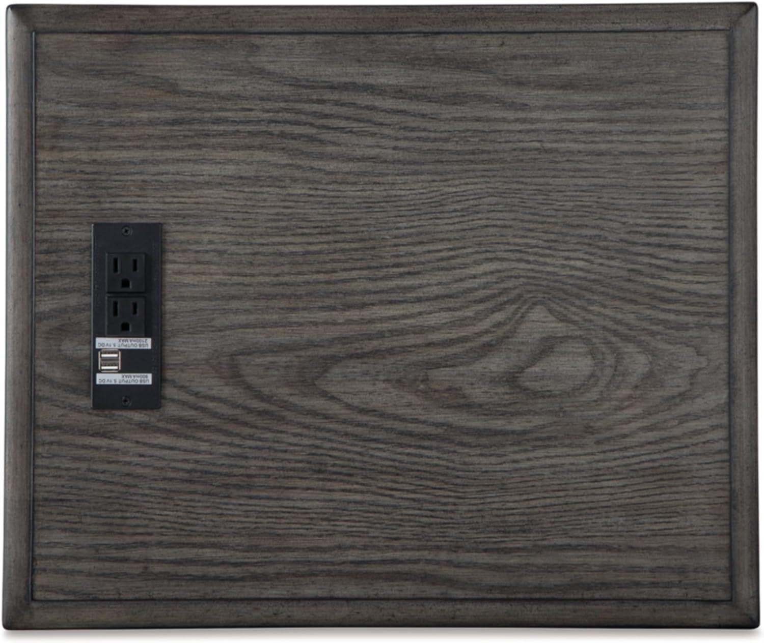 Gray Wood Rectangular End Table with Storage and USB Ports