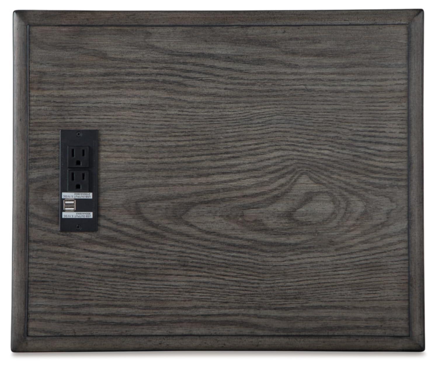 Gray Wood Rectangular End Table with Storage and USB Ports