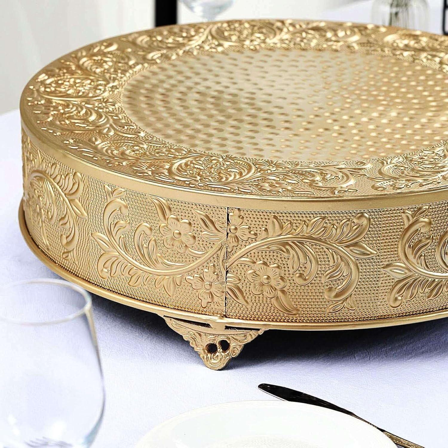 Efavormart 18 inch Gold Round Embossed Metal Cake Plateau Stand Riser Wedding Birthday Party Dessert Cake Pedestal Display Plate