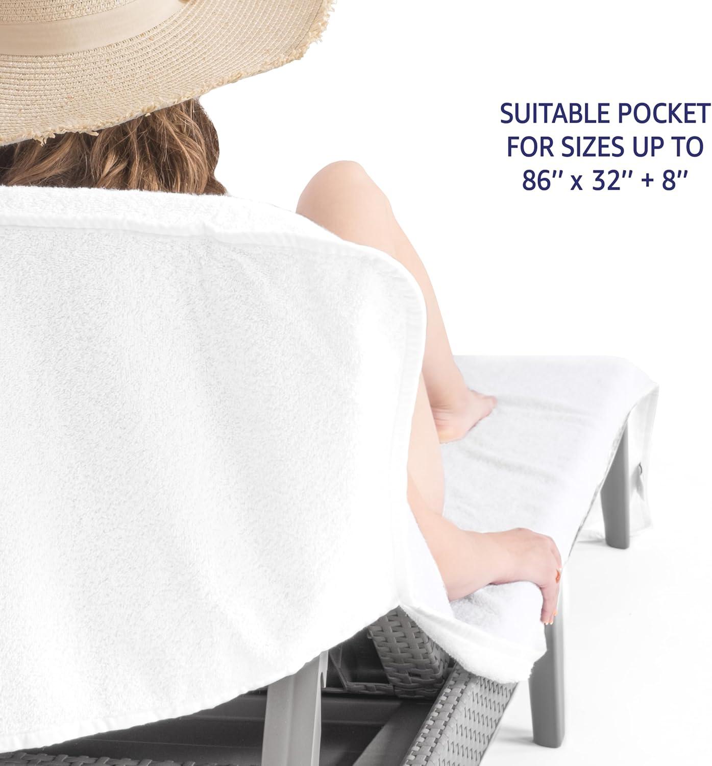 American Soft Linen Chaise Lounge Covers with Pocket, 86"x32" Oversized Pool Chair Lounge Towel, White