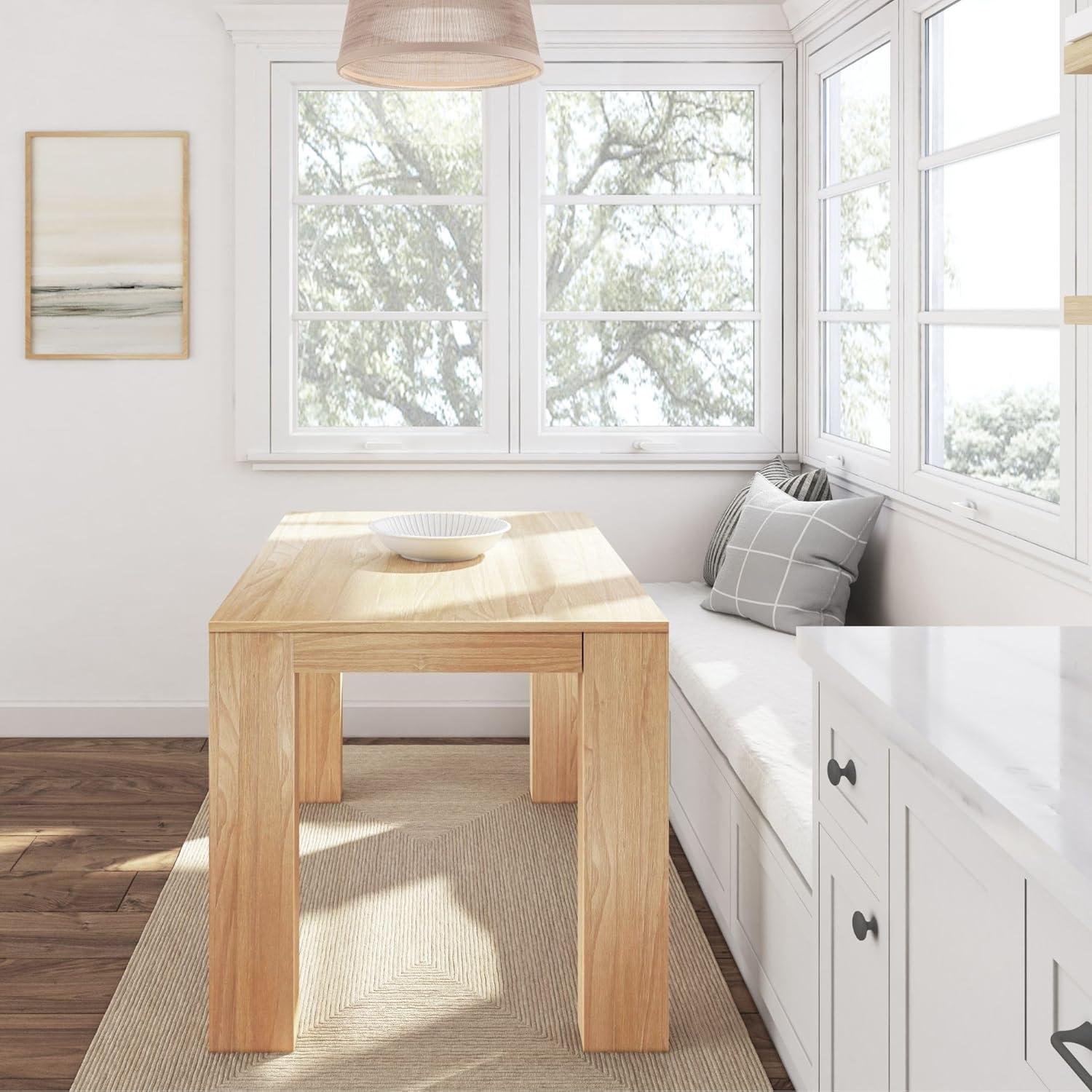 Plank+Beam 60" Modern Dining Table for 4, Solid Wood Rectangular Kitchen Table, Blonde Wirebrush