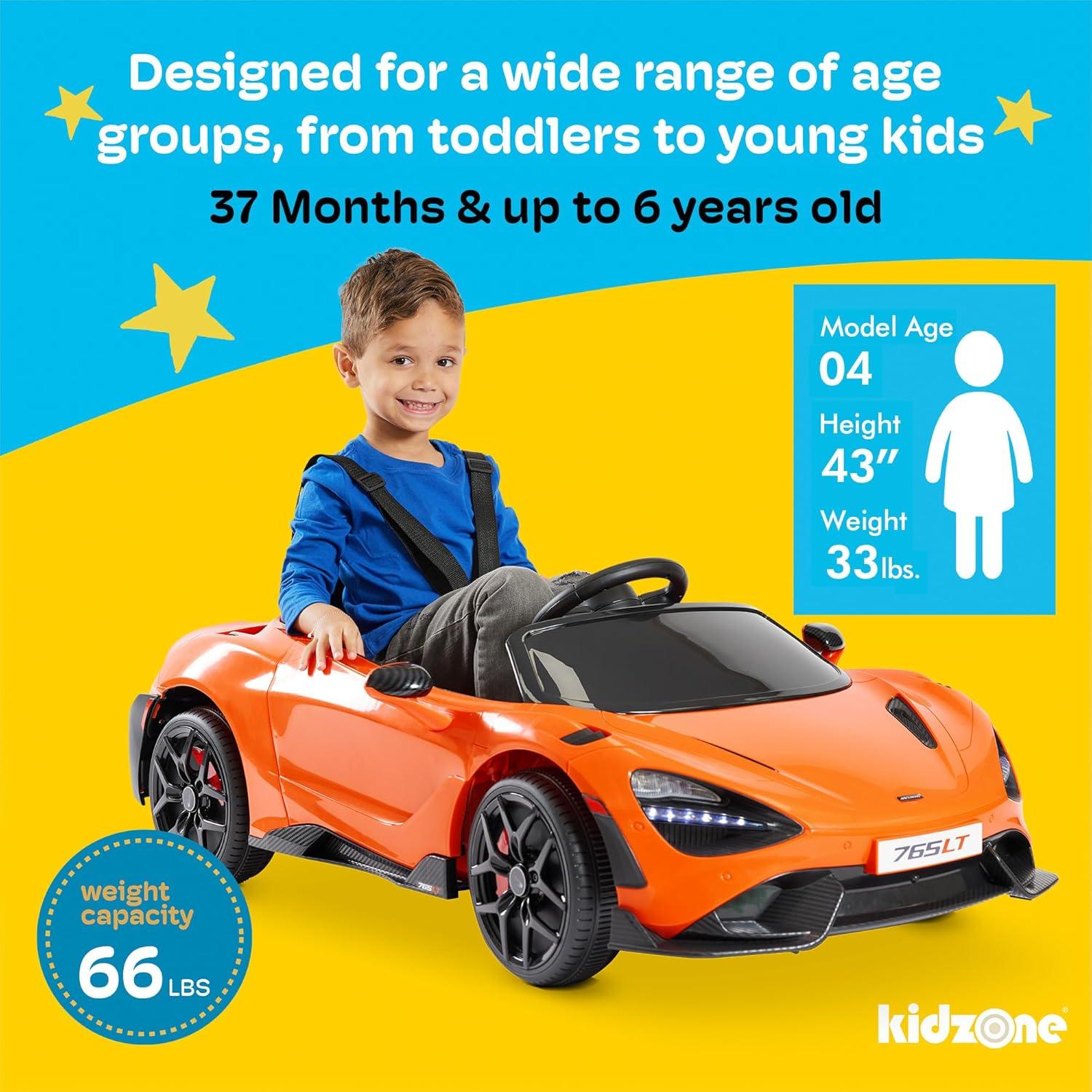 Kidzone 12V Licensed McLaren 765LT Kids Ride On Sports Car Electric Vehicle Vehicles with 2 Speeds, Parent Control, Smooth Start, Suspension, Hydraulic Doors & Hidden Training Wheels - Green