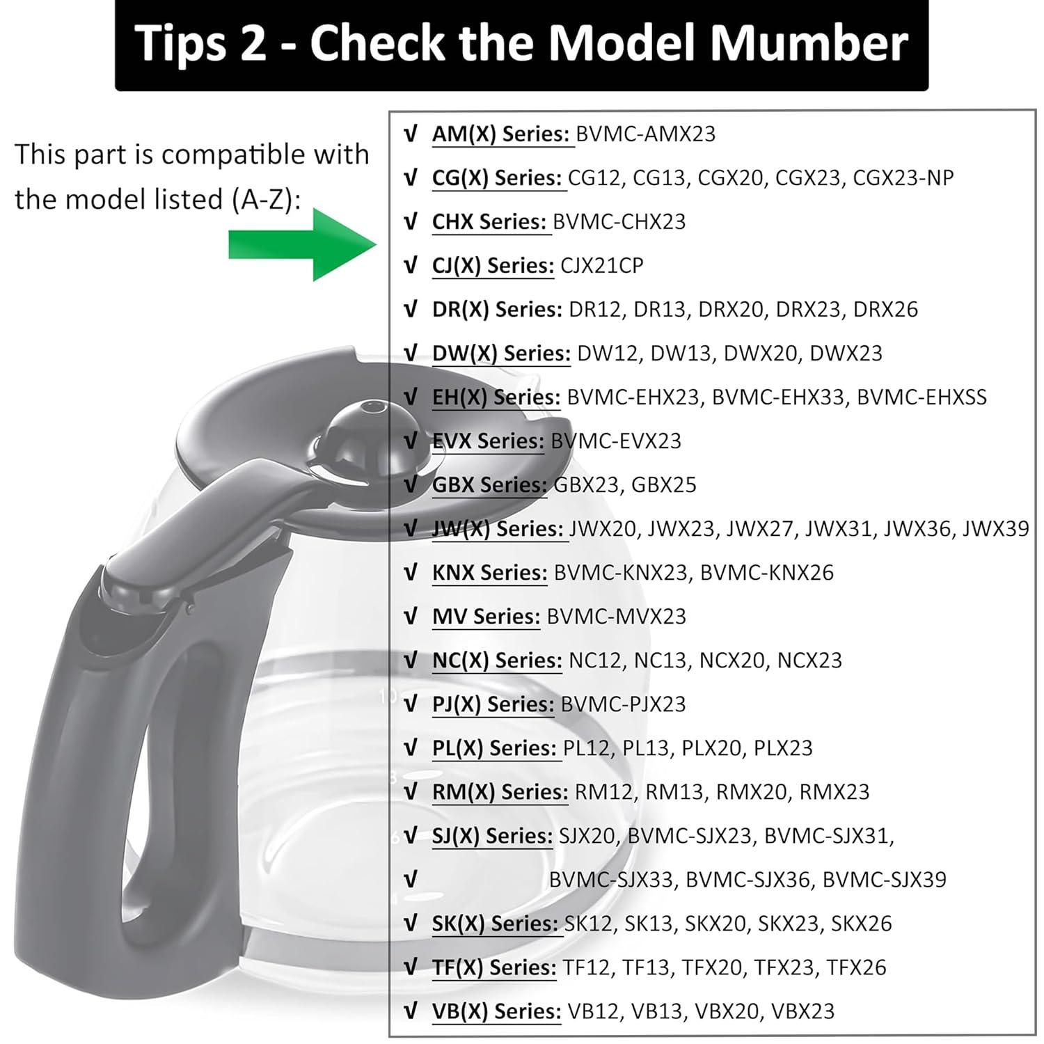 12-Cup Glass Replacement Carafe for Mr. Coffee Model #SK12, SK13, EHX23, JWX31, SJX23, SJX39 (Black, Replaces PLD12-RB)