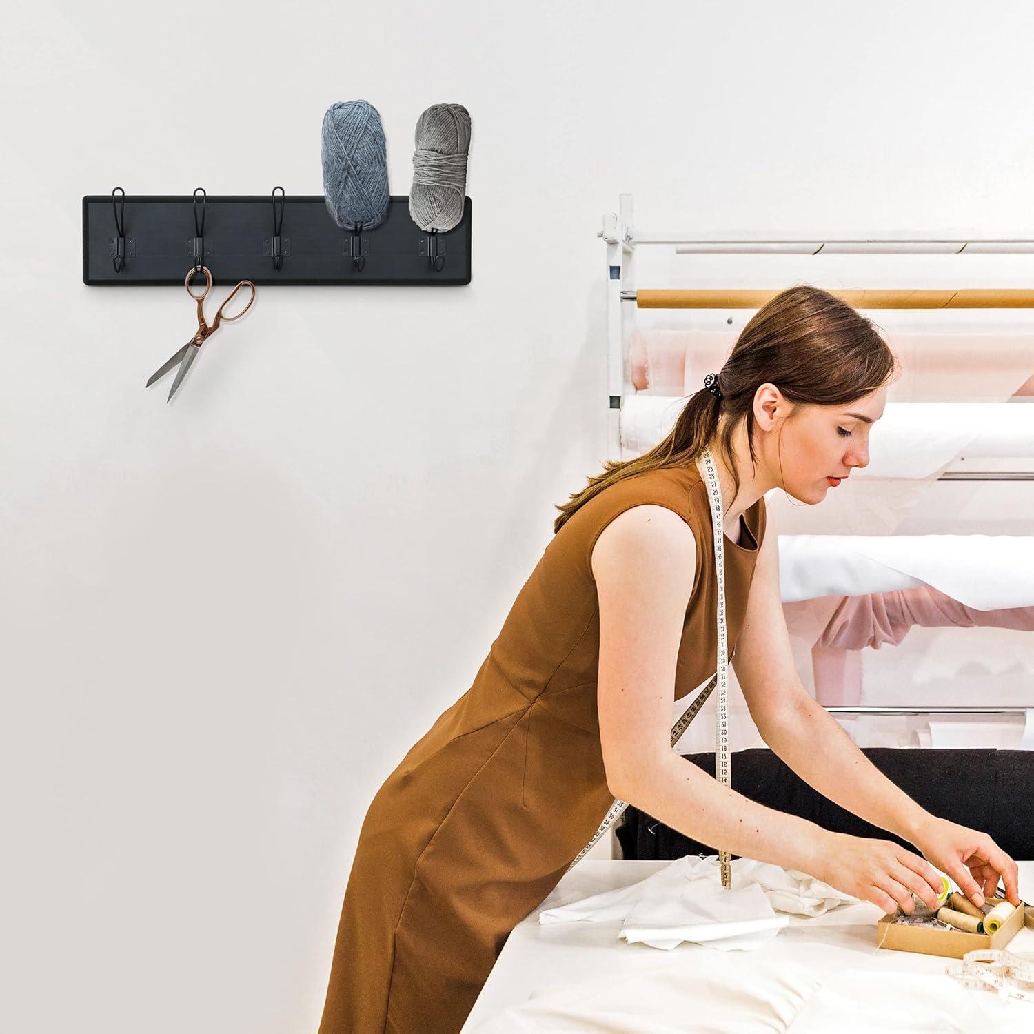 HBCY Creations Rustic Coat Rack with 5 Hooks - Black Wall Mount 24" Coat Rack - Solid Pine Wood Entryway Hanger - Farmhouse Coat Rack for Kitchen, Bedroom