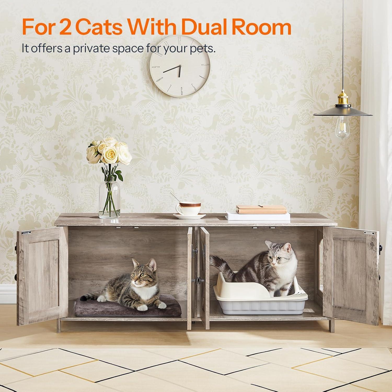 Cat Litter Box Fence For 2 Cats, Hidden Litter Box Furniture