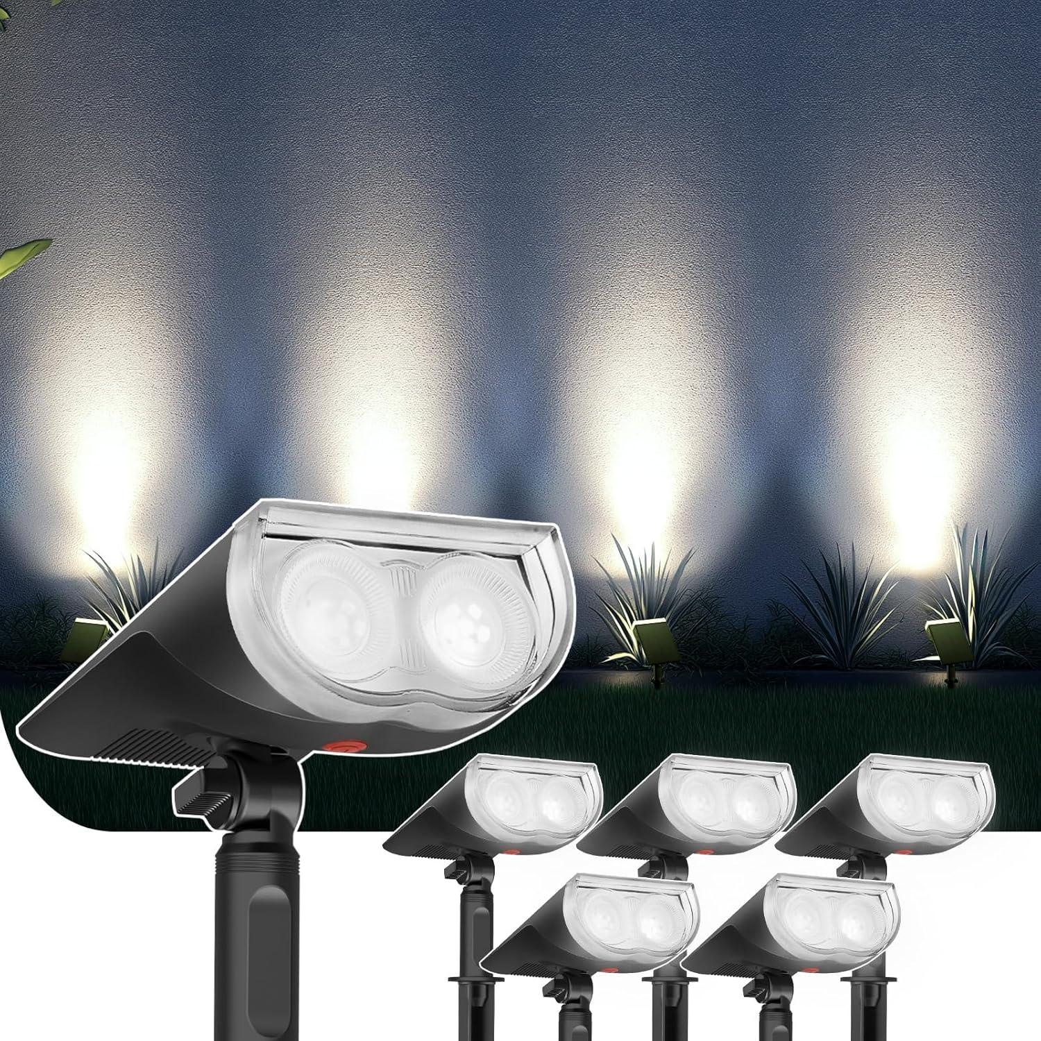 Linkind Solar Lights Outdoor StarRayS, Bright Solar Spot Lights Outdoor, IP67 Waterproof Spotlights for Garden Yard Landscape Walkway Patio Tree (Daylight, 6 Pack)