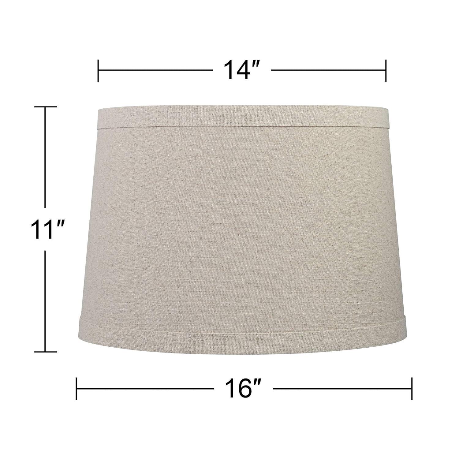 Springcrest Burlap Medium Drum Lamp Shade 14" Top x 16" Bottom x 11" High (Spider) Replacement with Harp and Finial