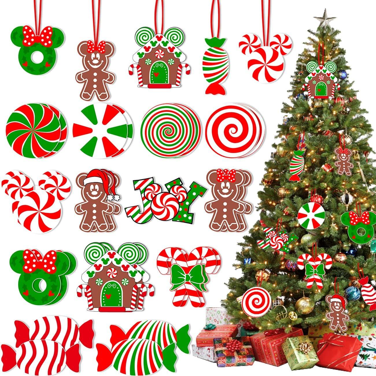 Christmas Tree Decorations,Christmas Lollipop Candy Cane Ornaments Paper Cards Hanging Mick-ey Mouse Gingerbread Christmas Decor for Peppermint Christmas Tree Decorations- Set of 26