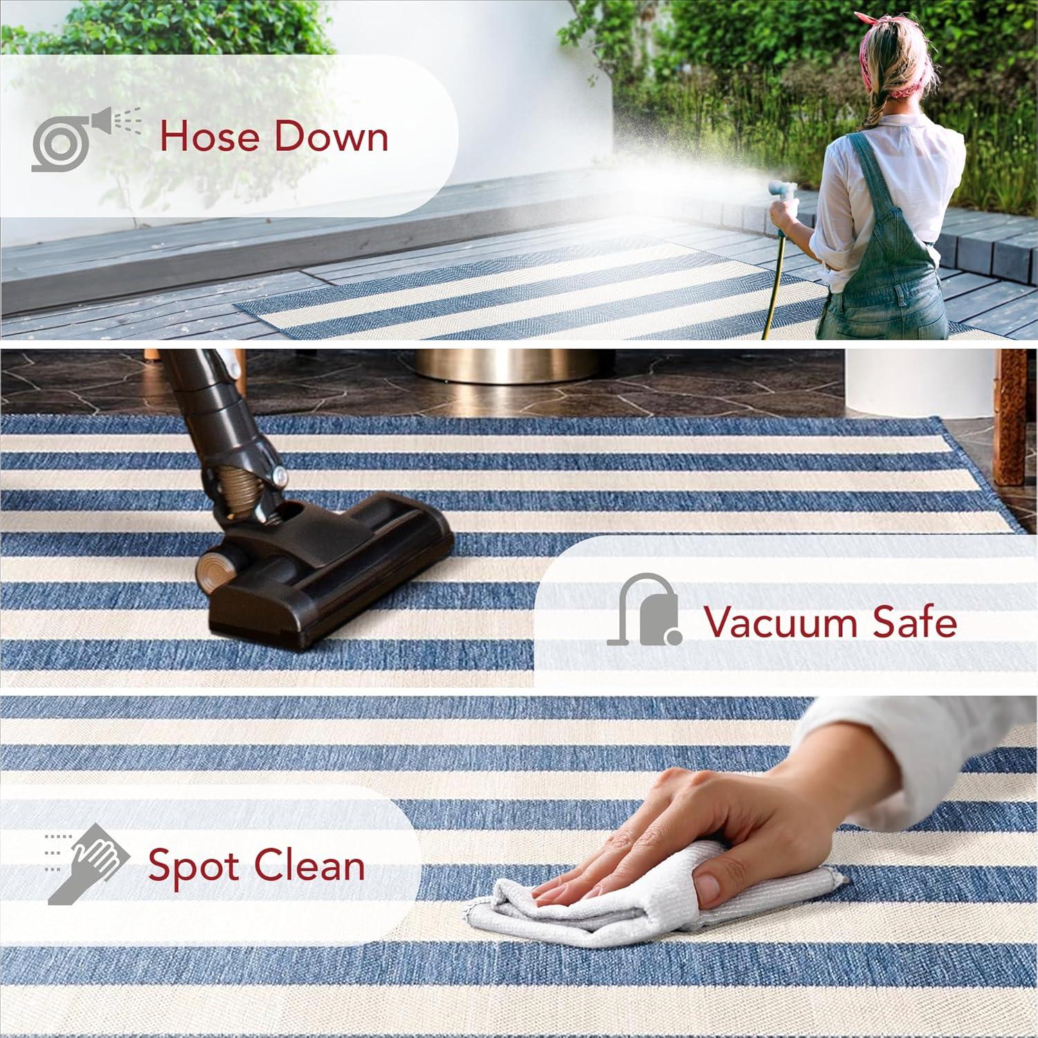 Nuloom Alexis Striped 5x8 Indoor/Outdoor Area Rug for Living Room Patio Deck Front Porch Kitchen, Blue/Ivory