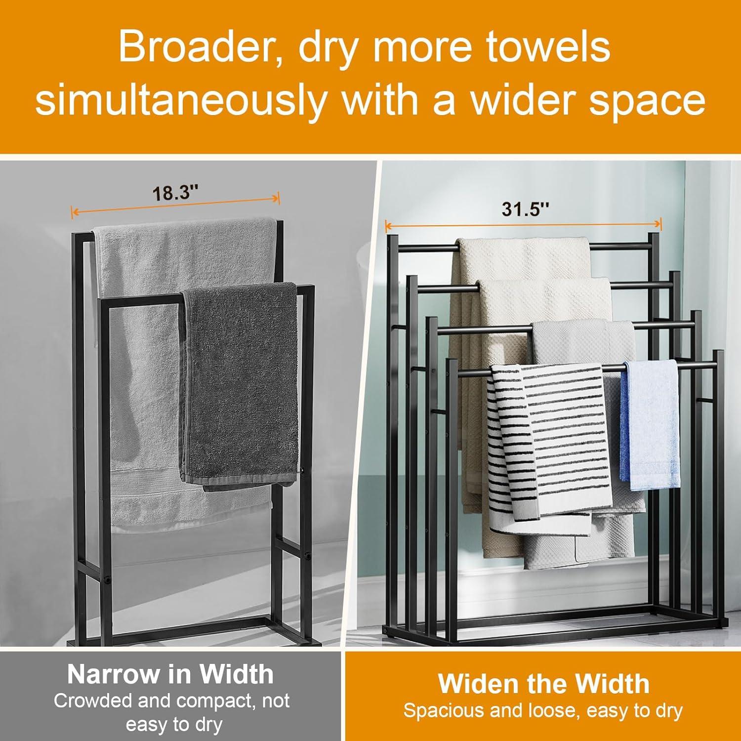 Honiter Towel Racks for Bathroom, 2 Tiers Wider Towel Drying Rack Outdoor, Free Standing Towel Rack, Pool Towel Blanket Stand and Display Rack for Oversized Bath Towels, Black