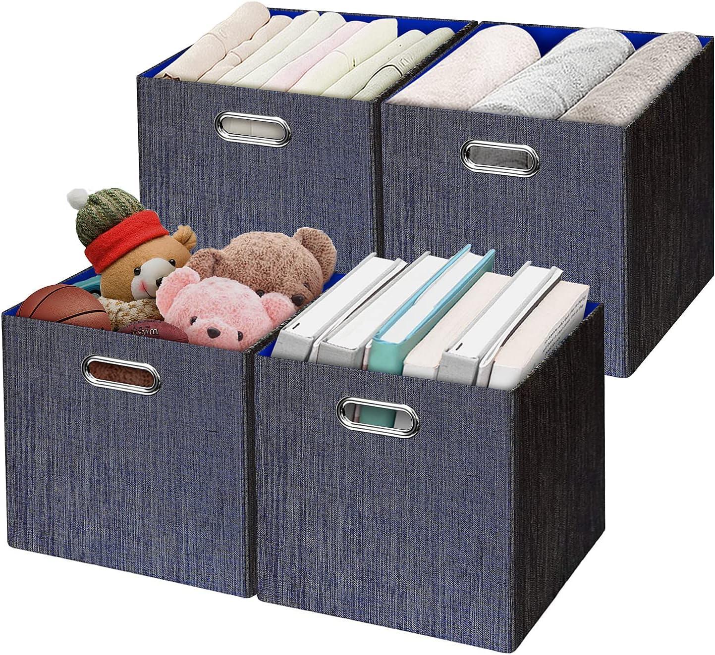 Storage Cube Basket Bins,13×13 Foldable Storage Containers for Shelf Cabinet Bookcase Boxes,Thick and Heavy Duty Fabric Drawer (4pcs, blue)