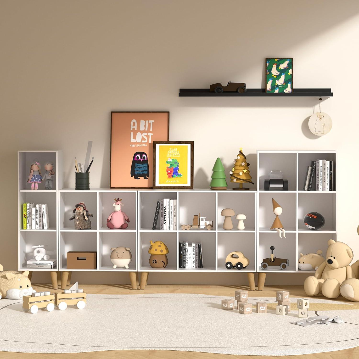 6 Cube Storage Organizer with Legs, 3 Tier Cube Low Bookcase Freestanding Storage Display Organizer for Home Office, Six-Cubes Open Shelf Bookshelf (White, 6 Cube Vertical)