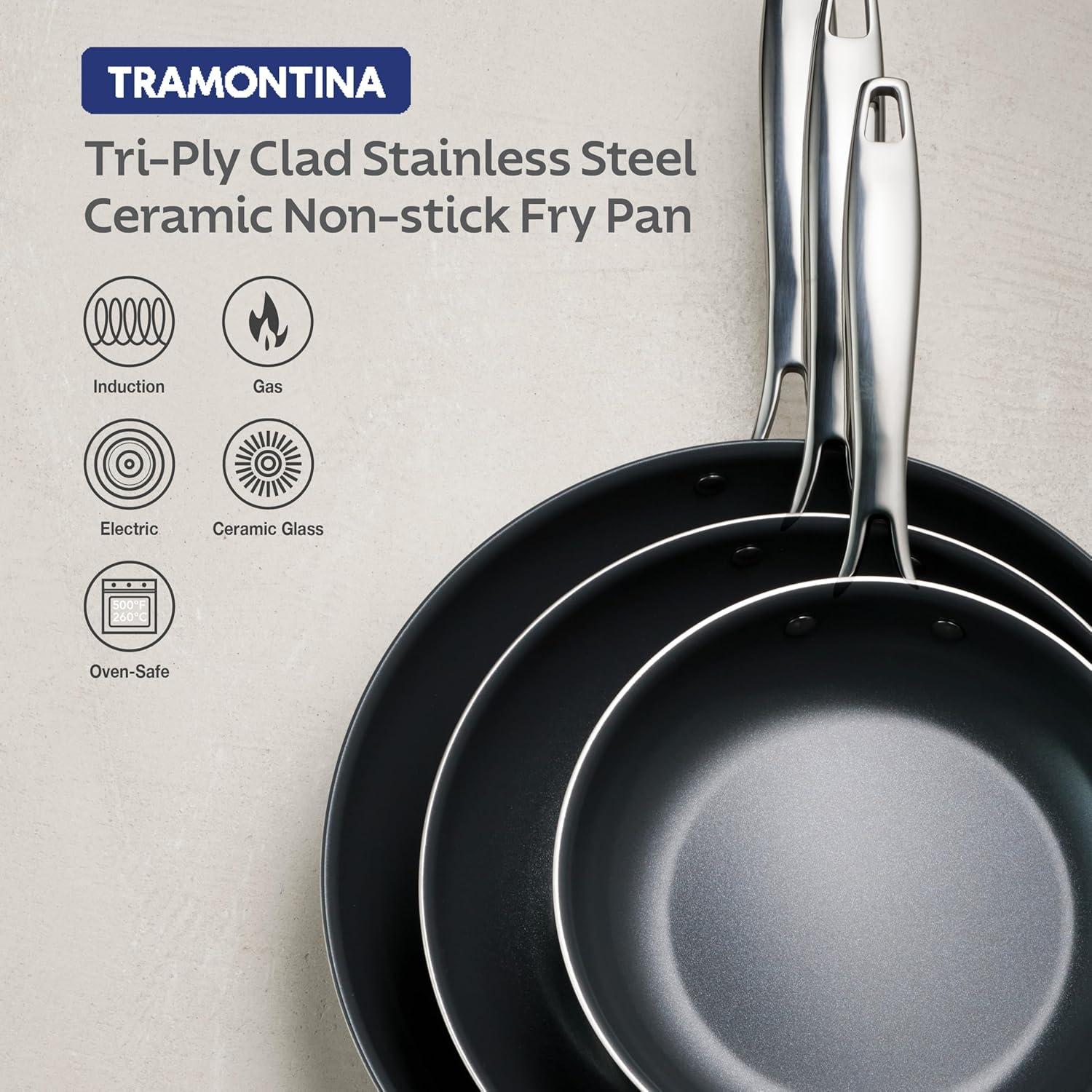 Tramontina Tramontina Signature Tri-Ply Clad Stainless Steel Frying Pan with Ceramic Non Stick Interior