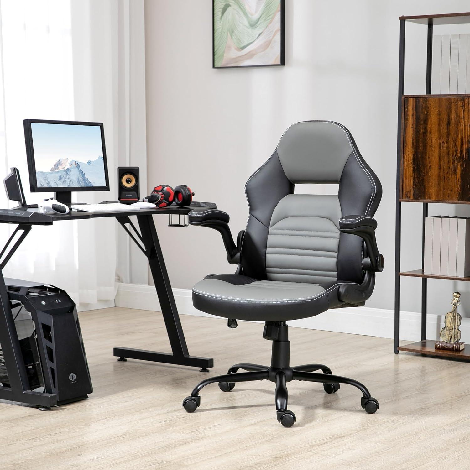 Vinsetto Ergonomic Gaming Chair, Racing Style Computer Chair, Executive Home Office Desk Chair with Faux PU Leather, Tilt, Swivel Wheels, Black / Gray