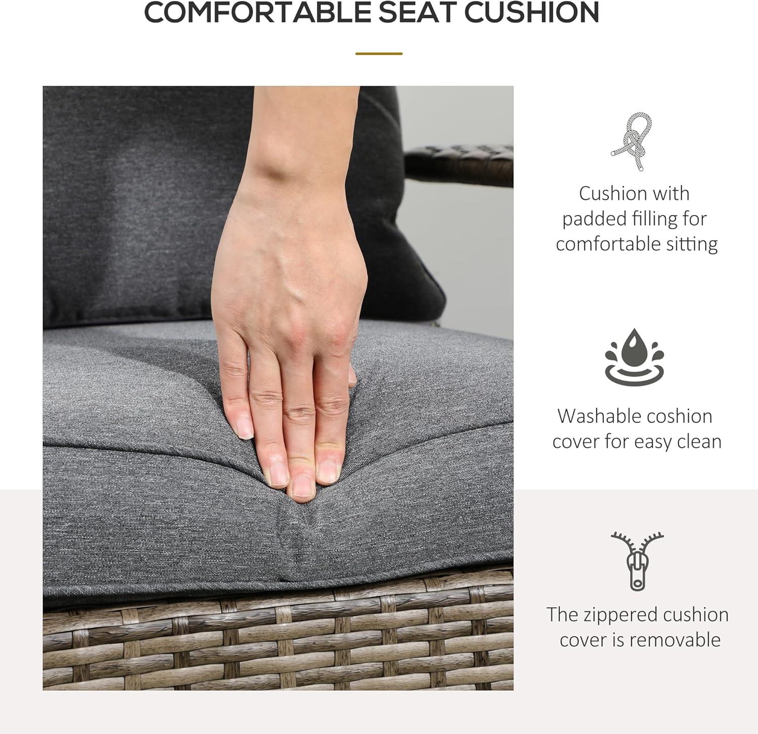 Outsunny Patio Adirondack Chair with All-Weather Rattan Wicker, Soft Cushions, Tall Curved Backrest for Deck or Garden, Light Gray