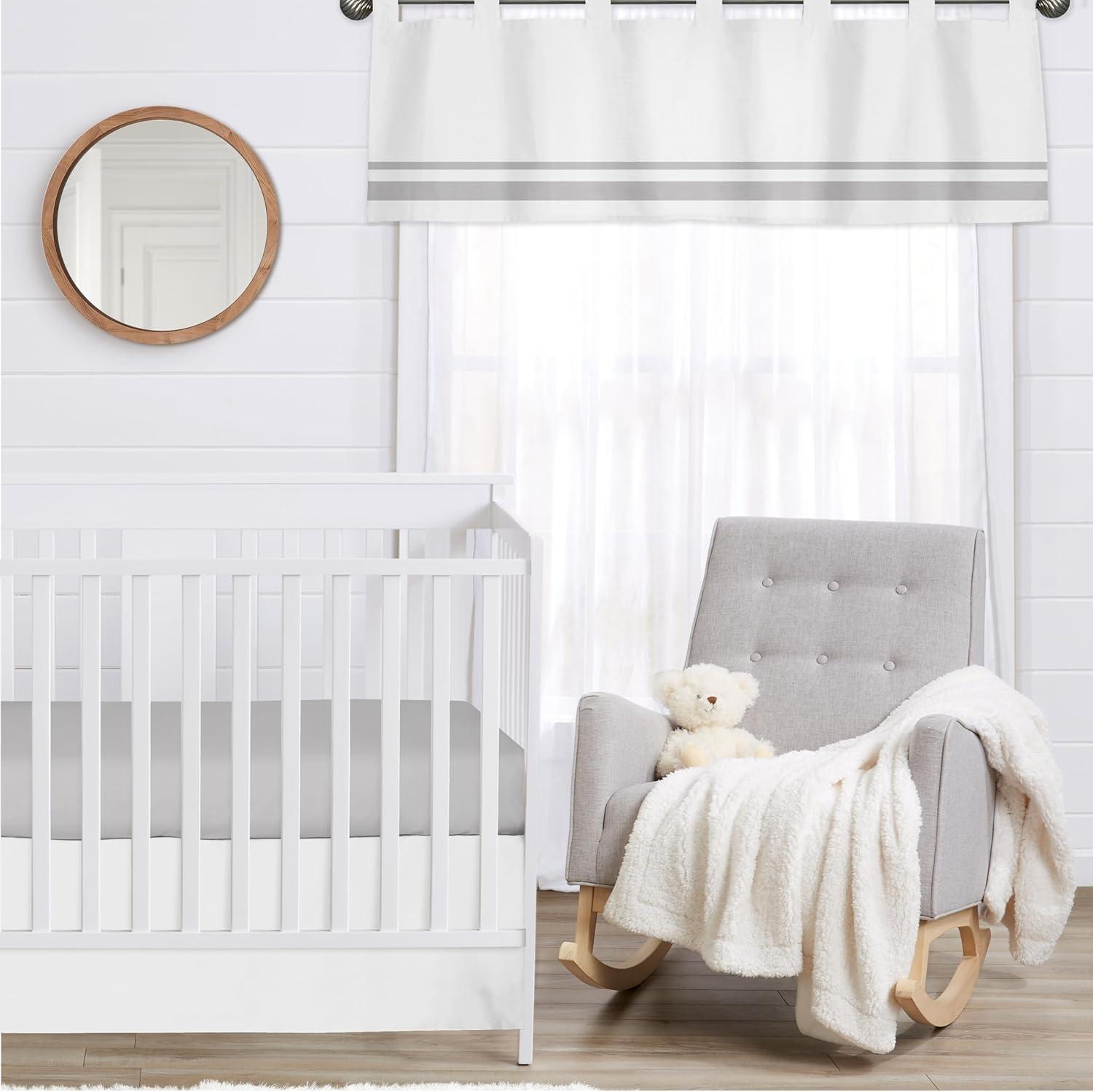 Sweet Jojo Designs White and Gray Hotel Cotton Tab Top Tailored Curtain Valance