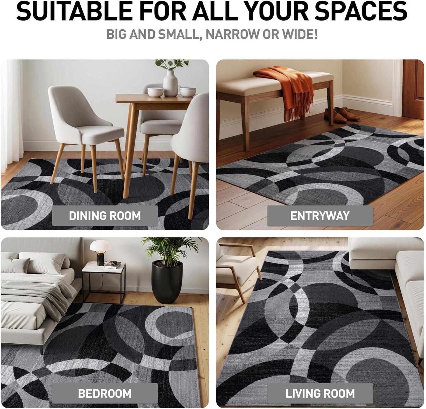 World Rug Gallery Geometric Circles Area Rug - Gray 2'7"x8'