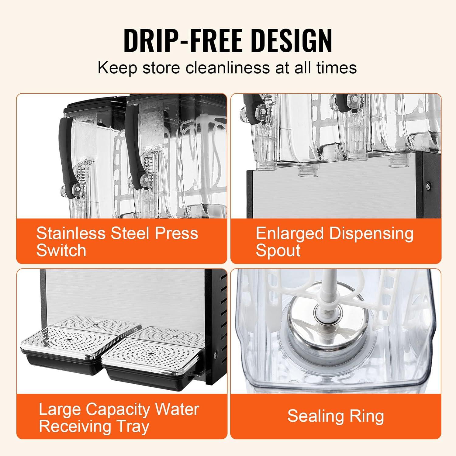 VEVOR Commercial Beverage Dispenser 12L x 2 Tanks Cold Juice Ice Drink Dispenser