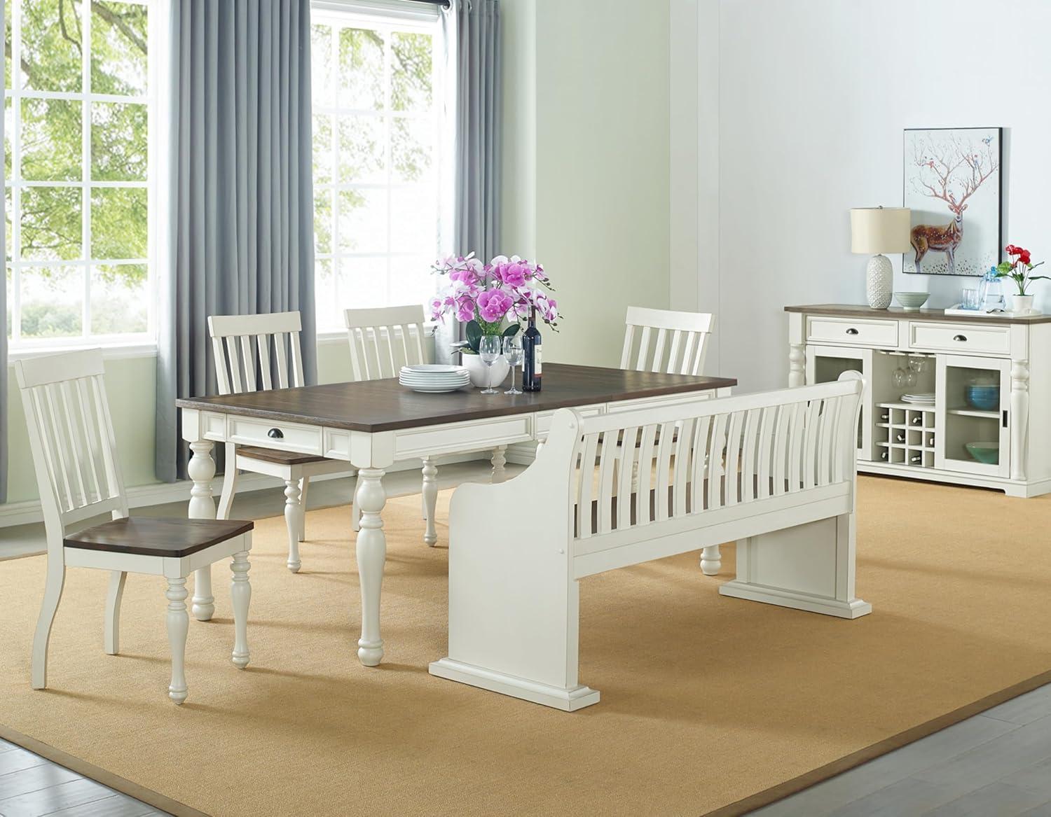 Transitional White Extendable Farmhouse Dining Table