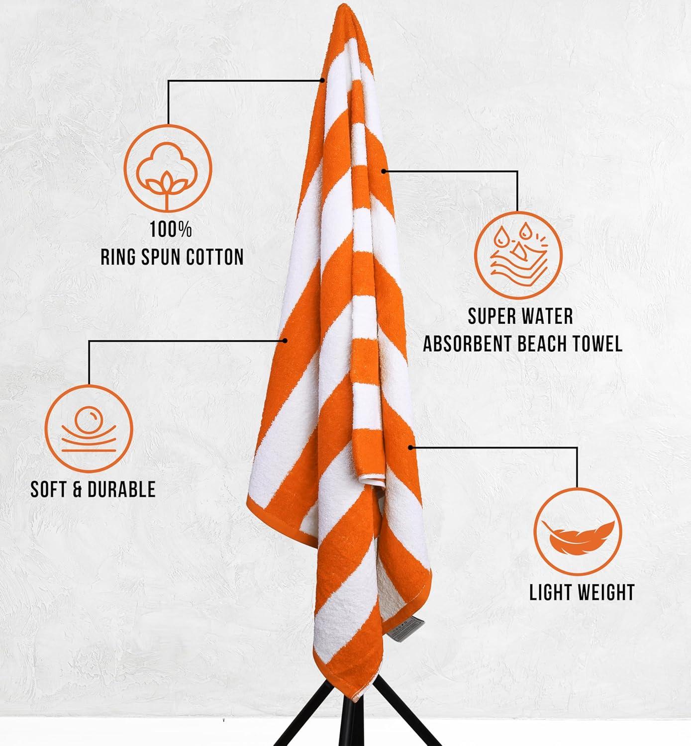 American Soft Linen Beach Towel, 100% Cotton Cabana Striped Beach Towel, 30 in by 60 in Soft Absorbent Beach Pool Towel
, Orange