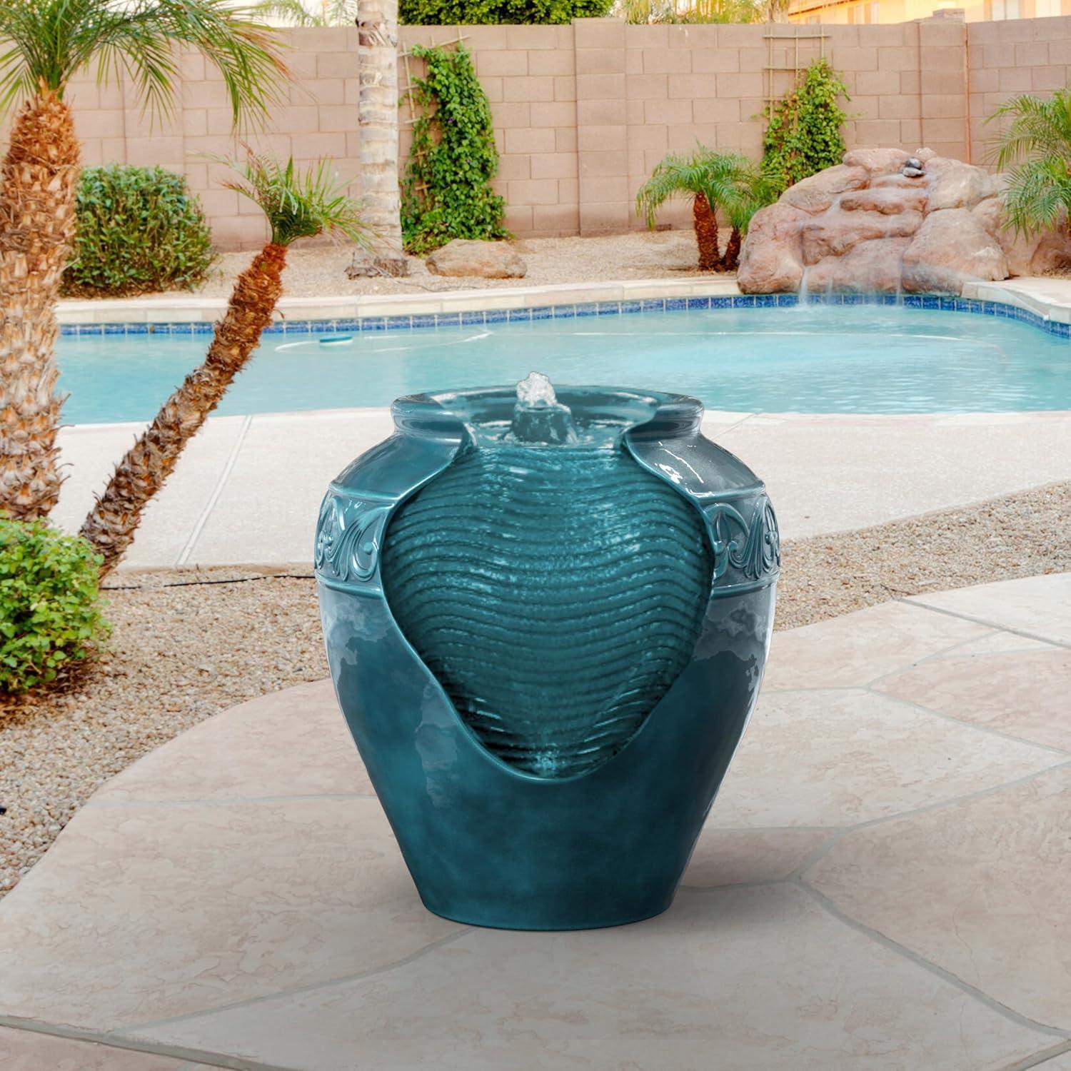 Teamson Home 16.93" Outdoor Glazed Pot Water Fountain