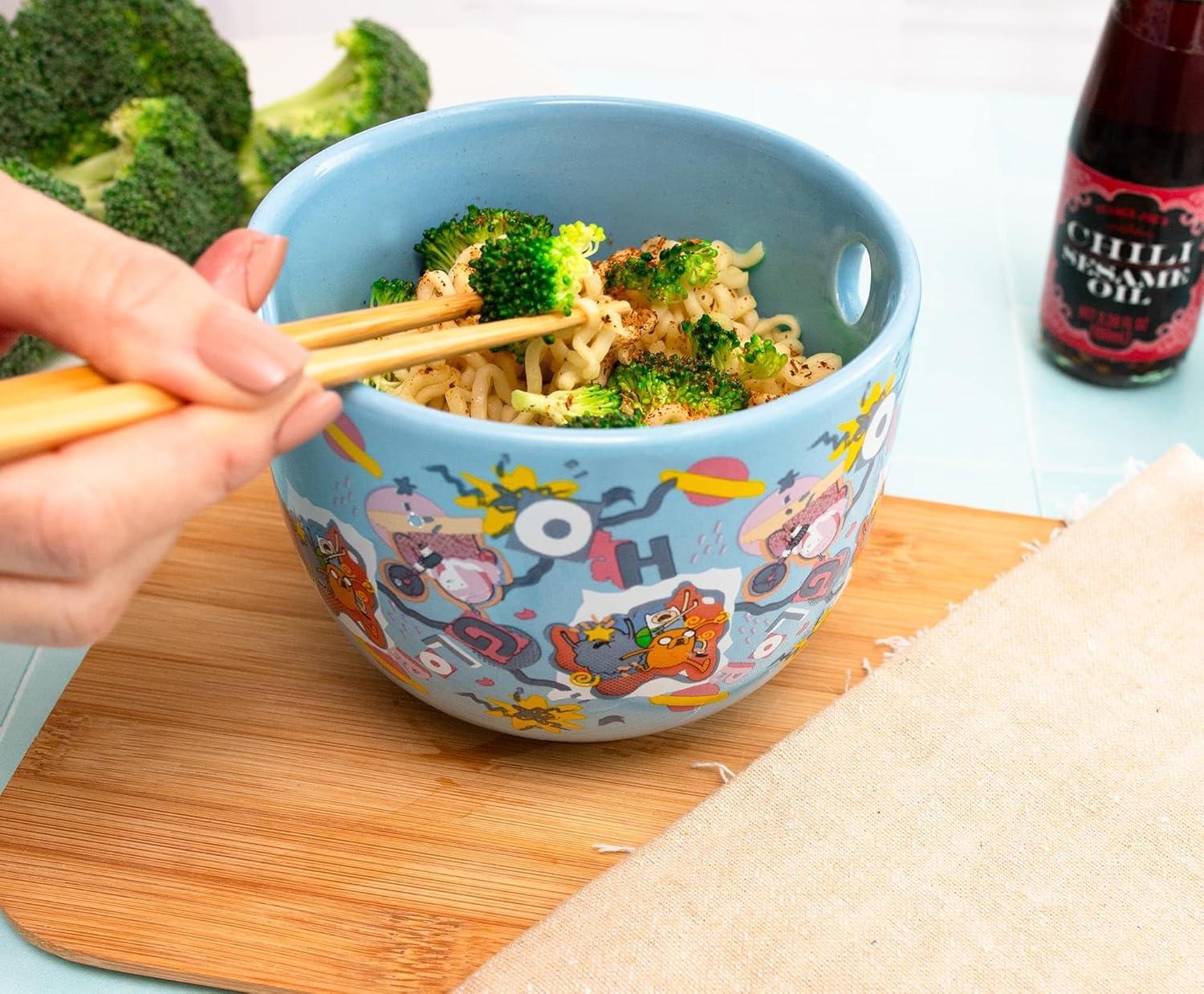Silver Buffalo Adventure Time Toss Print 20-Ounce Ramen Bowl and Chopstick Set