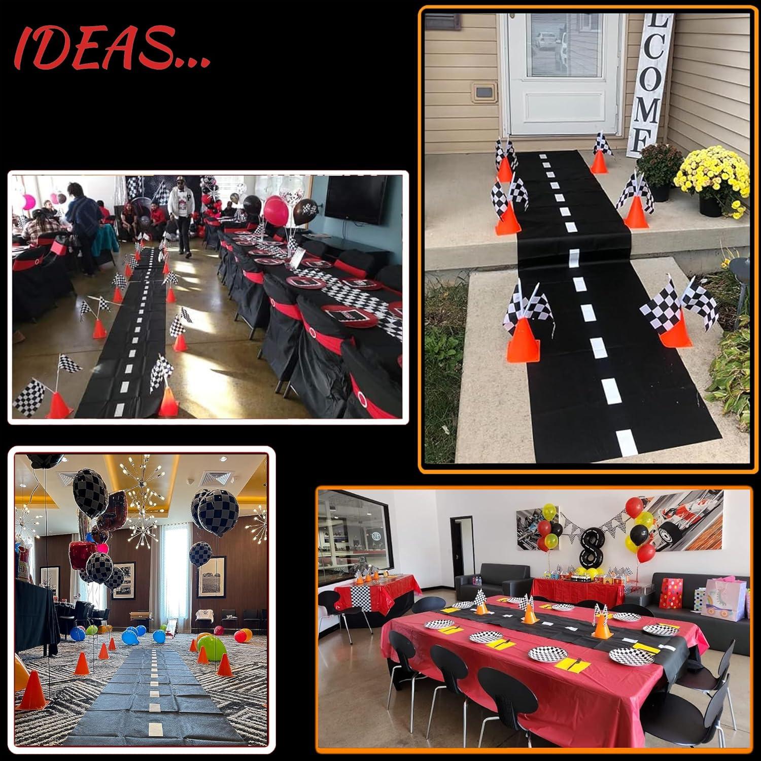 6 Pack 7inch Orange Race Cones with Holes on Top,12 Pack Checkered Flags,Racing Car Birthday Party Decorations,Two Fast Centerpieces,Race Cars Themed Party Supplies