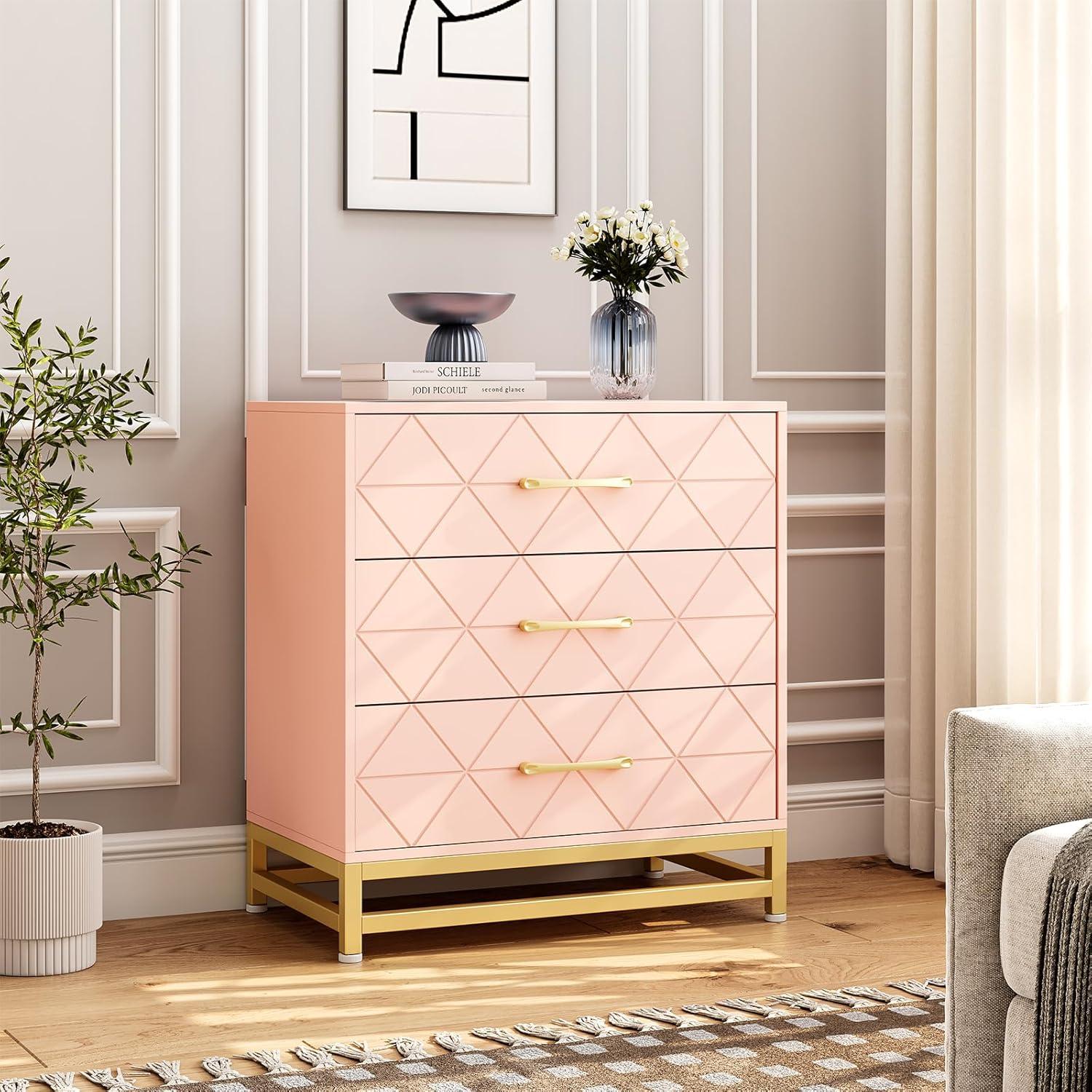 Yesurprise 6 Drawers Dresser for Bedroom TV Stand Dressers Chest of Drawers for Living Room Hallway Entryway Pink