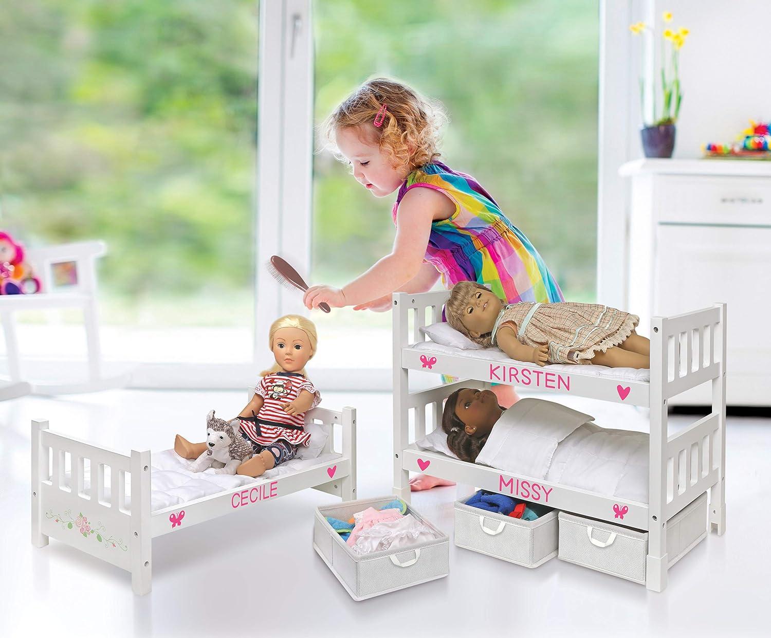Badger Basket 1-2-3 Convertible Doll Bunk Bed with Bedding, Baskets, and Free Personalization Kit