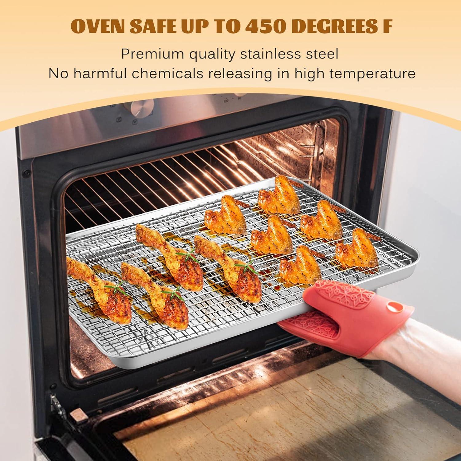 Baking Sheet with Wire Rack, Stainless Steel Cookie Sheet Pan Set, Non Stick Baking Pans with Cooling Rack for Oven Cooking, 15.9 x 12 x 1 inch 4 Pcs