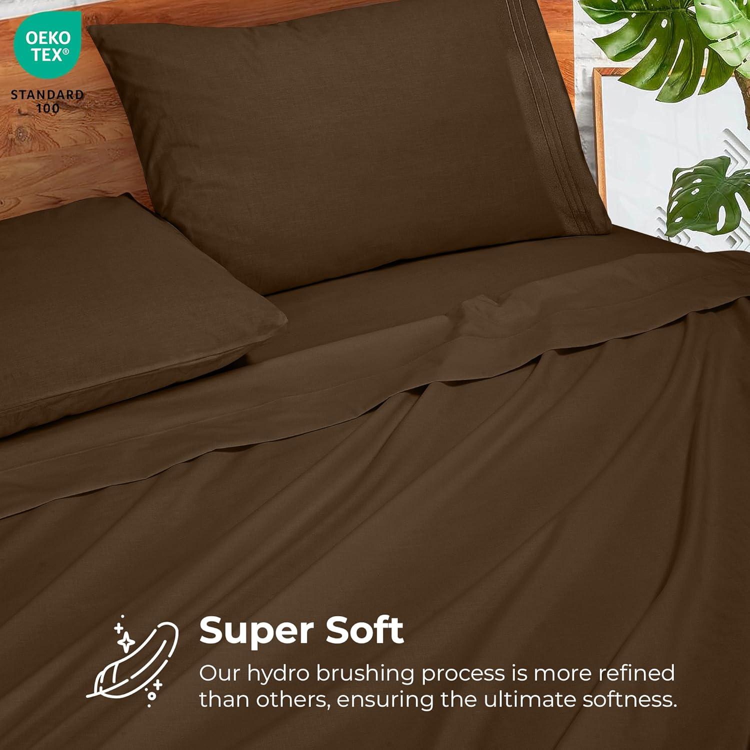ROYALE LINENS - 3 Piece Twin Bed Sheet - Soft Brushed Microfiber 1800 Bedding Set - 1 Fitted Sheet, 1 Flat Sheet, 1 Pillowcase -Wrinkle & Fade Resistant Luxury Sheet Set (Chocolate Brown, Twin)