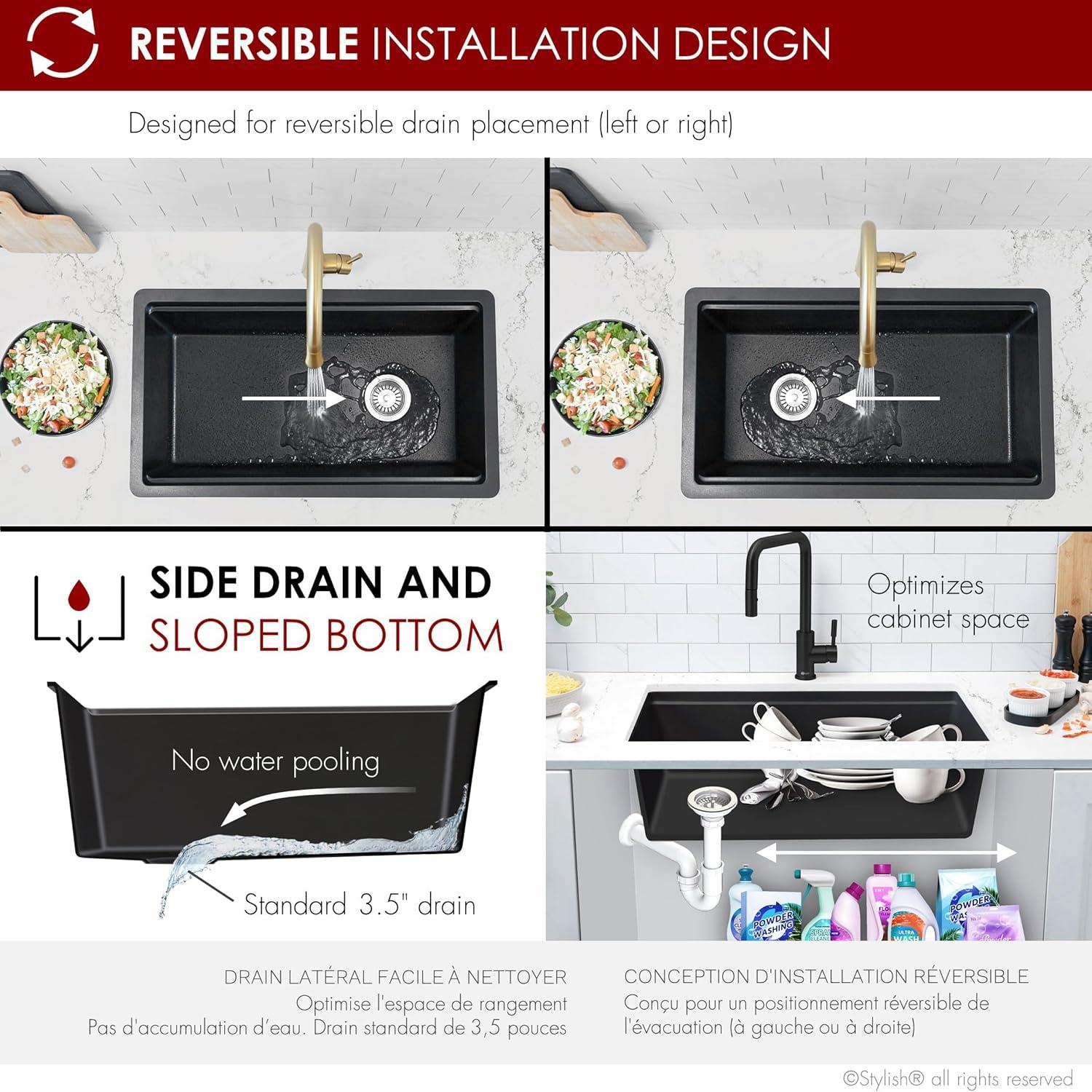 Black Granite Composite Single Bowl Drop-in Kitchen Sink with Accessories