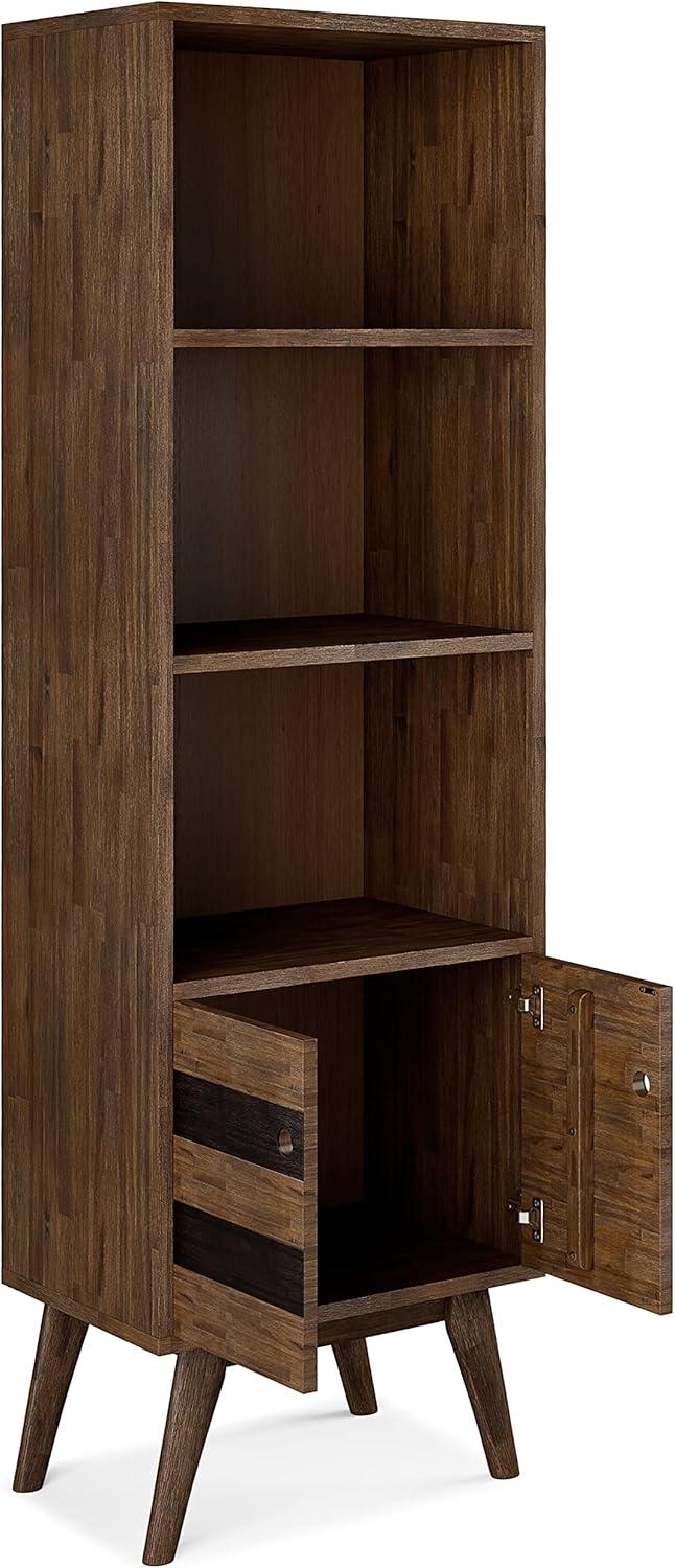 Simpli Home 22"W Solid Acacia 3 Shelf Contemporary Bookcase with Hidden Storage and Adjustable Shelves