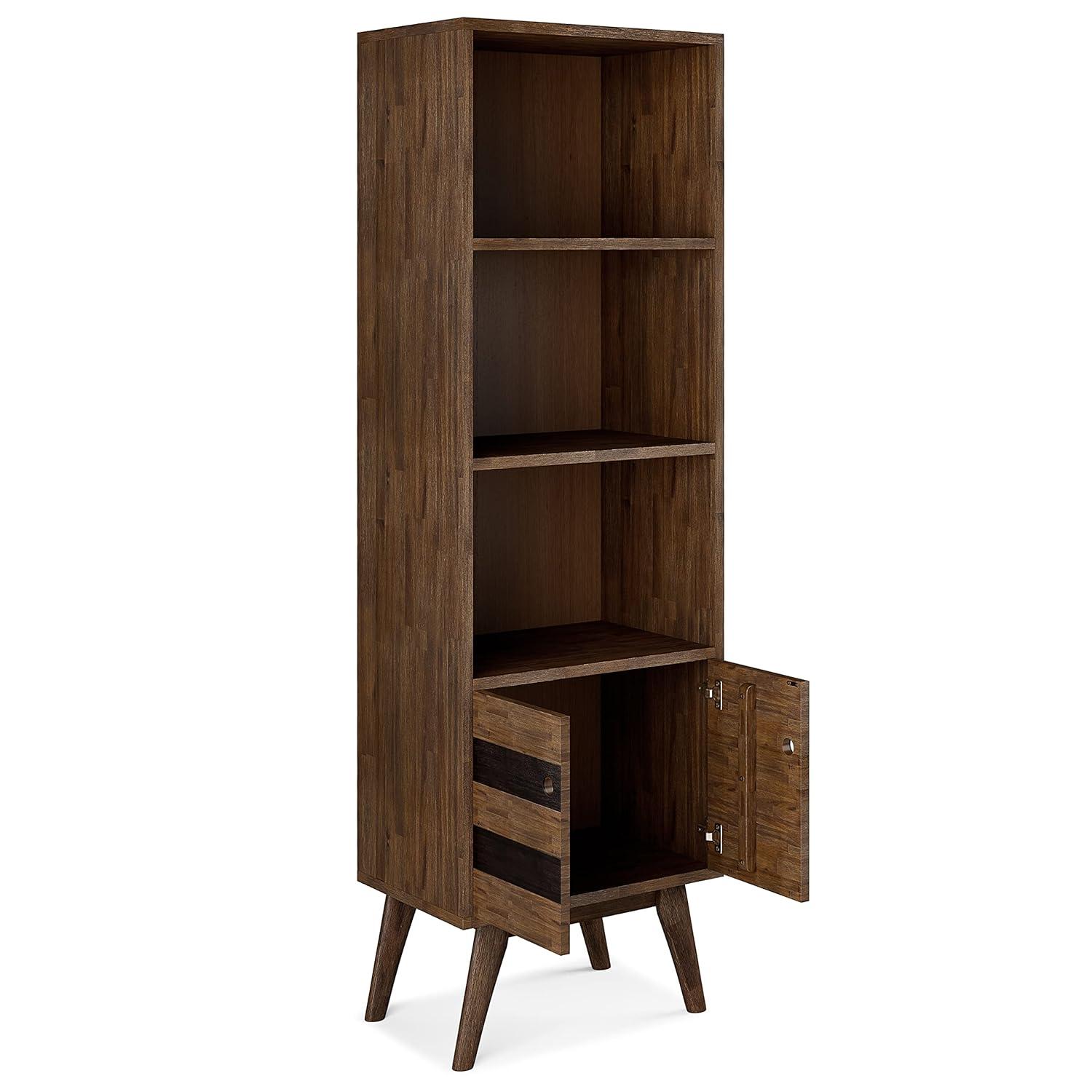 Simpli Home 22"W Solid Acacia 3 Shelf Contemporary Bookcase with Hidden Storage and Adjustable Shelves