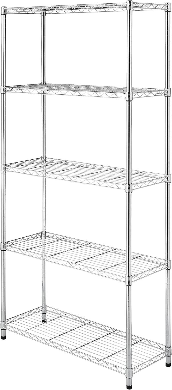 Whitmor Supreme 5 Tier Shelving Chrome Silver: Steel Wire Shelf, Metal Shelving Unit, 1750 lbs Capacity, 36" W x 14" D x 72" H