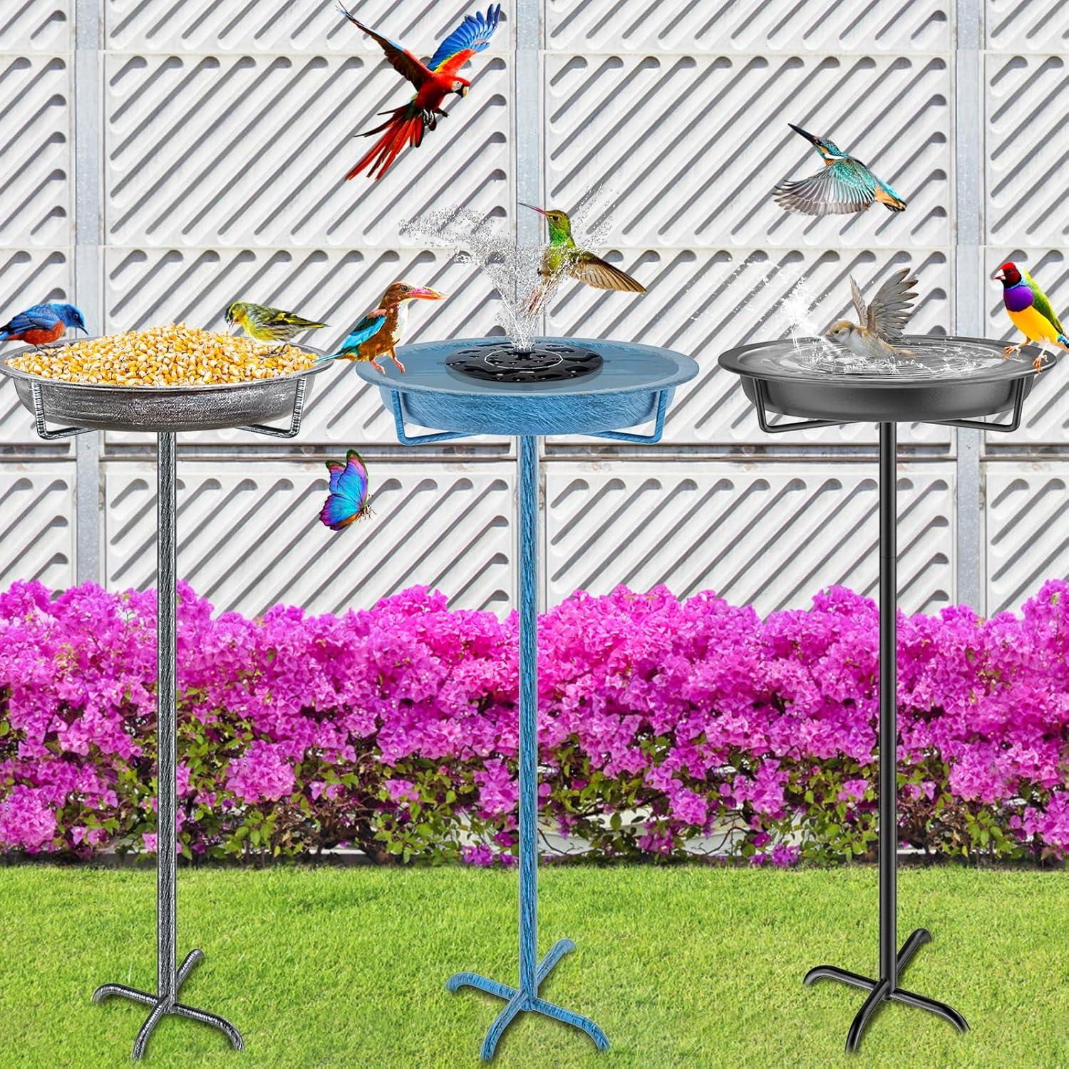 Freestanding Birdbaths Bowl Outdoor, Free Standing Garden Bird Bath Bird Feeder Bowl with Metal Stake, Detachable Decoration Spa Birdfeeder for Garden Patio Yard Lawn, 4 Spiky Feet (Brown)