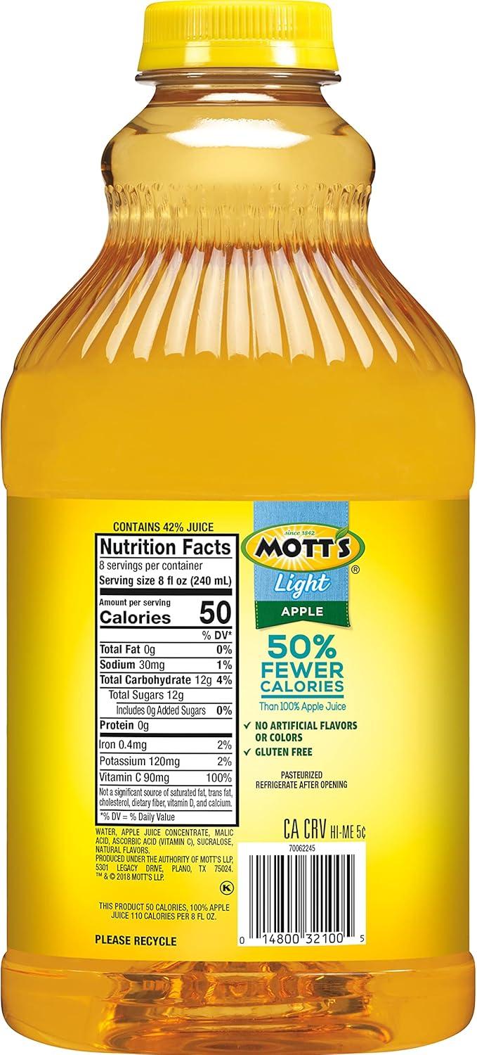 Mott's Apple Light Juice Drink, 64 Fl Oz Bottle (Pack Of 8), 42% Fruit Juice With 50% Fewer Calories Than 100% Apple Juice, Excellent Source Of Vitamin C