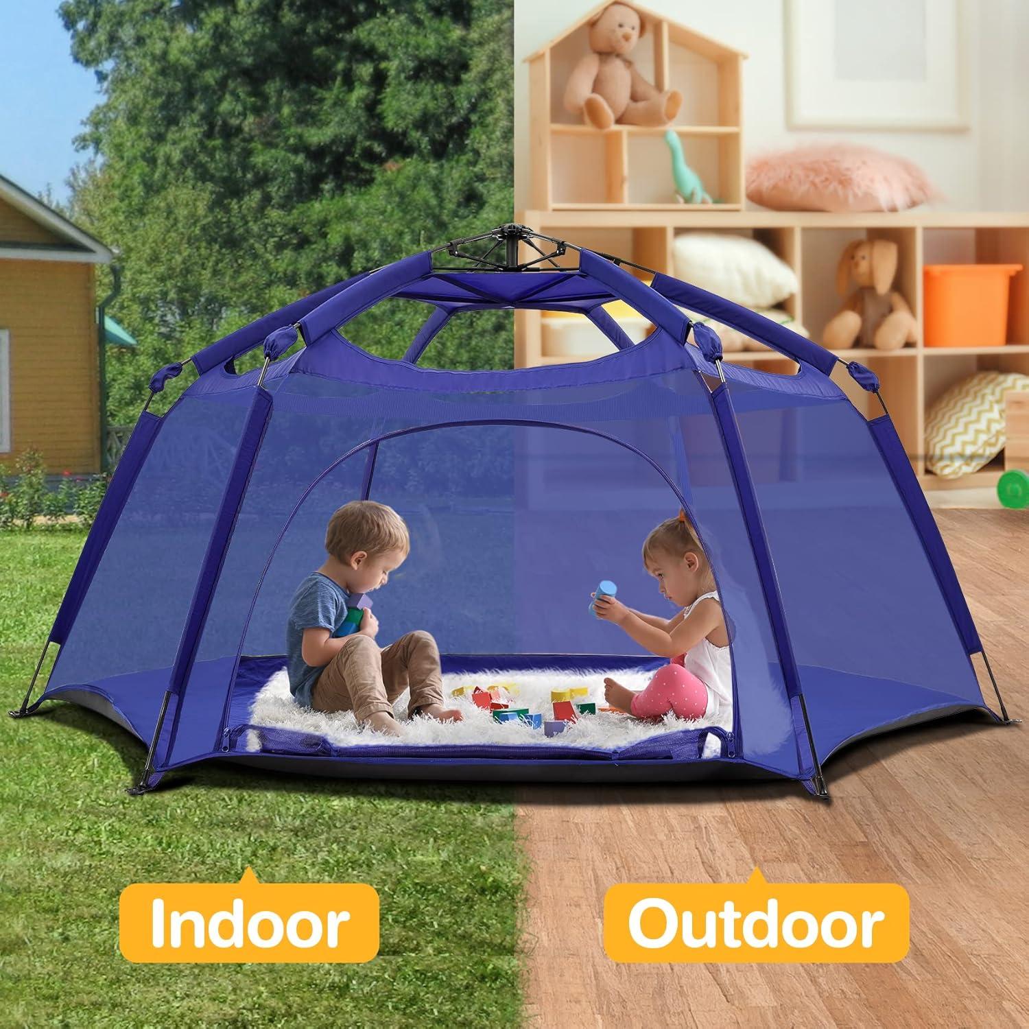 Alvantor Playpen Play Yard Space Canopy Fence Pin 6 Panel Popup Foldable and Portable Lightweight Safe Indoor Outdoor Infants Babies Toddlers Kids 7?x7?x44? Navy