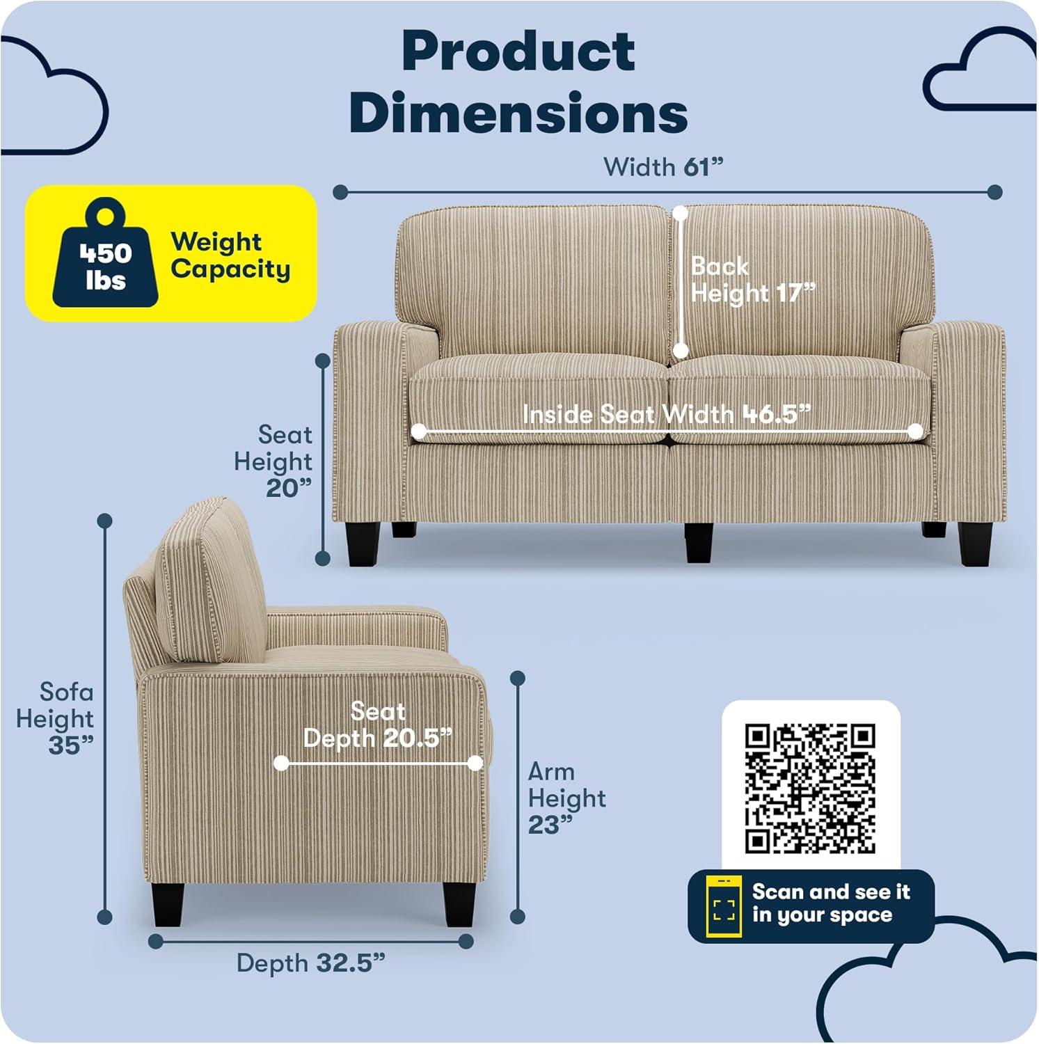 Serta Palisades 61" Track Arm Sofa, Easy Care Fabric, Soft Pillow Back, Pocket Coil Seat Cushions