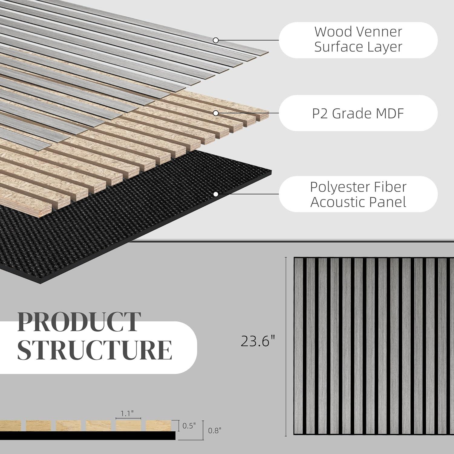 HOMCOM 4 Pack 3D Faux Wood Wall Panels, 24" x 24" Sound Absorbing Acoustic Panels, Wood Slat Wall Panels for Interior Wall Decor, Ceiling, Walnut