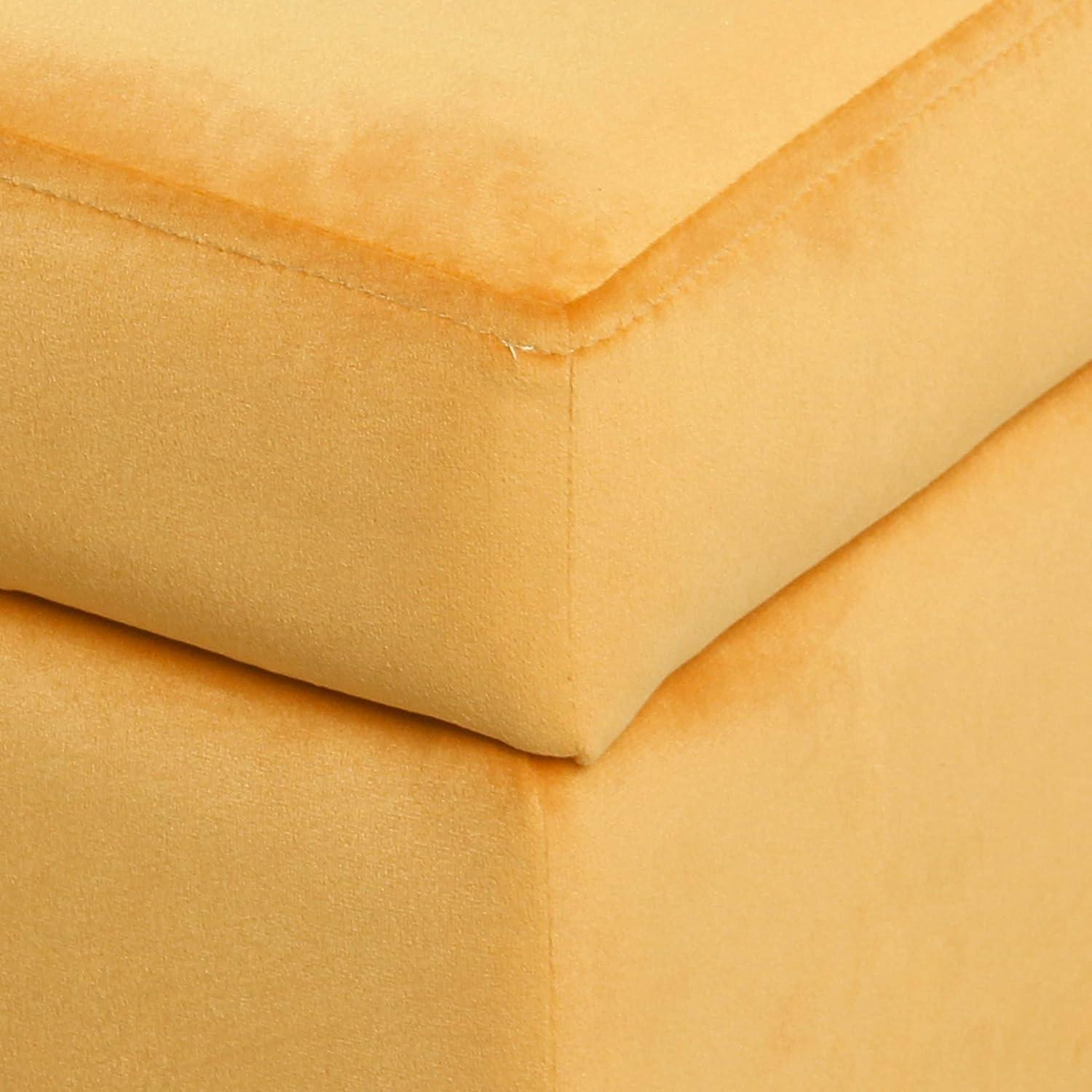 HomePop Home Decor | Upholstered Decorative Storage Ottoman Bench | Ottoman Bench with Storage for Living Room & Bedroom | Decorative Home Furniture, Yellow Velvet