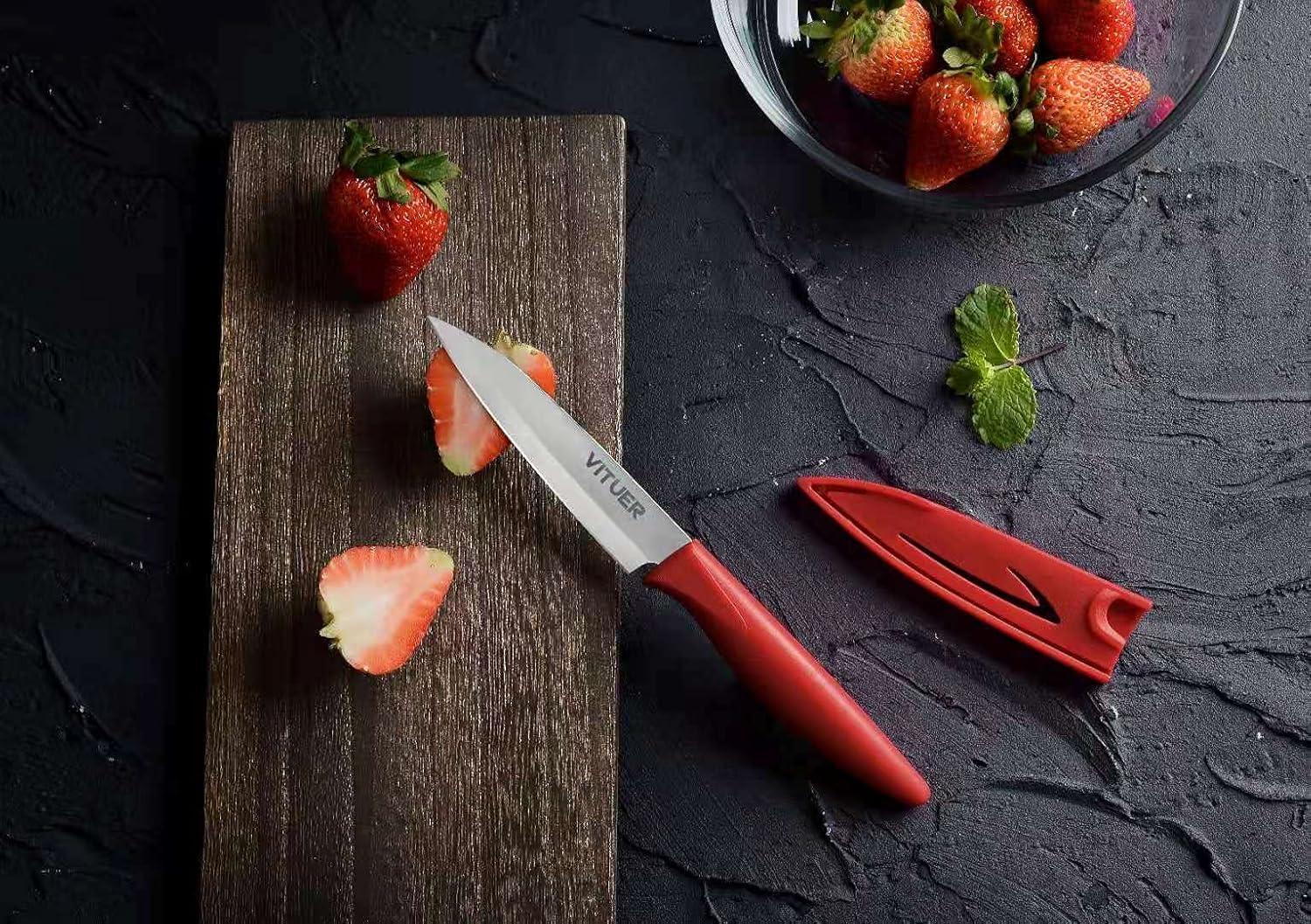 Paring knife, 4PCS Paring knives (4 Knives and 4 Knife cover), 4 Inch Peeling Knife, Fruit and Vegetable Knife, Ultra Sharp Kitchen Knives, German Steel, PP Plastic Handle