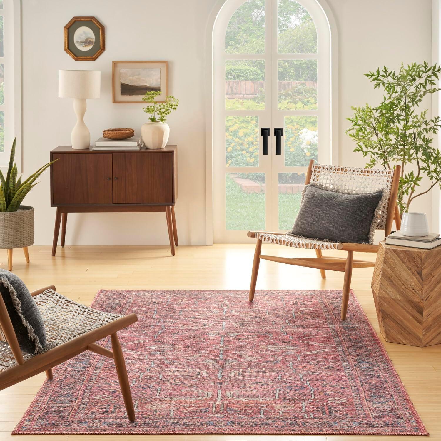 Bungalow Rose Machine Washable Oriental Red Area Rug