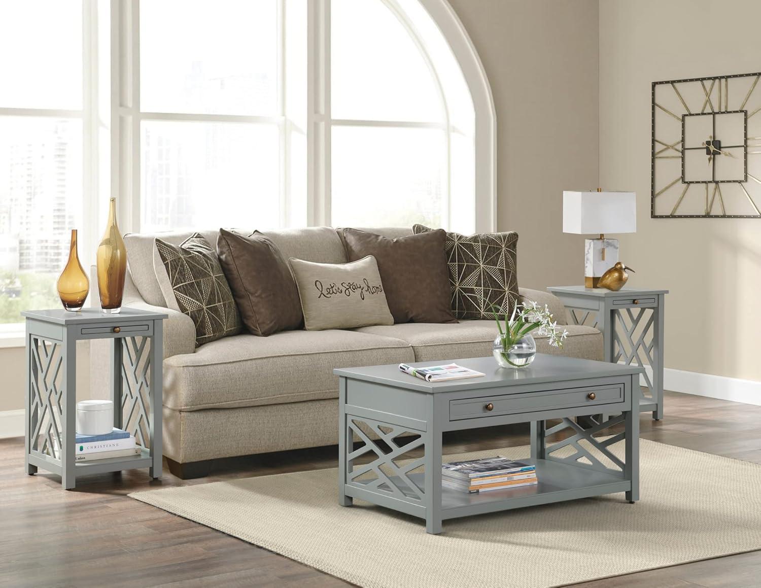 Alaterre Furniture Coventry Wood End Table with Tray Shelf and Bottom Shelf, Gray