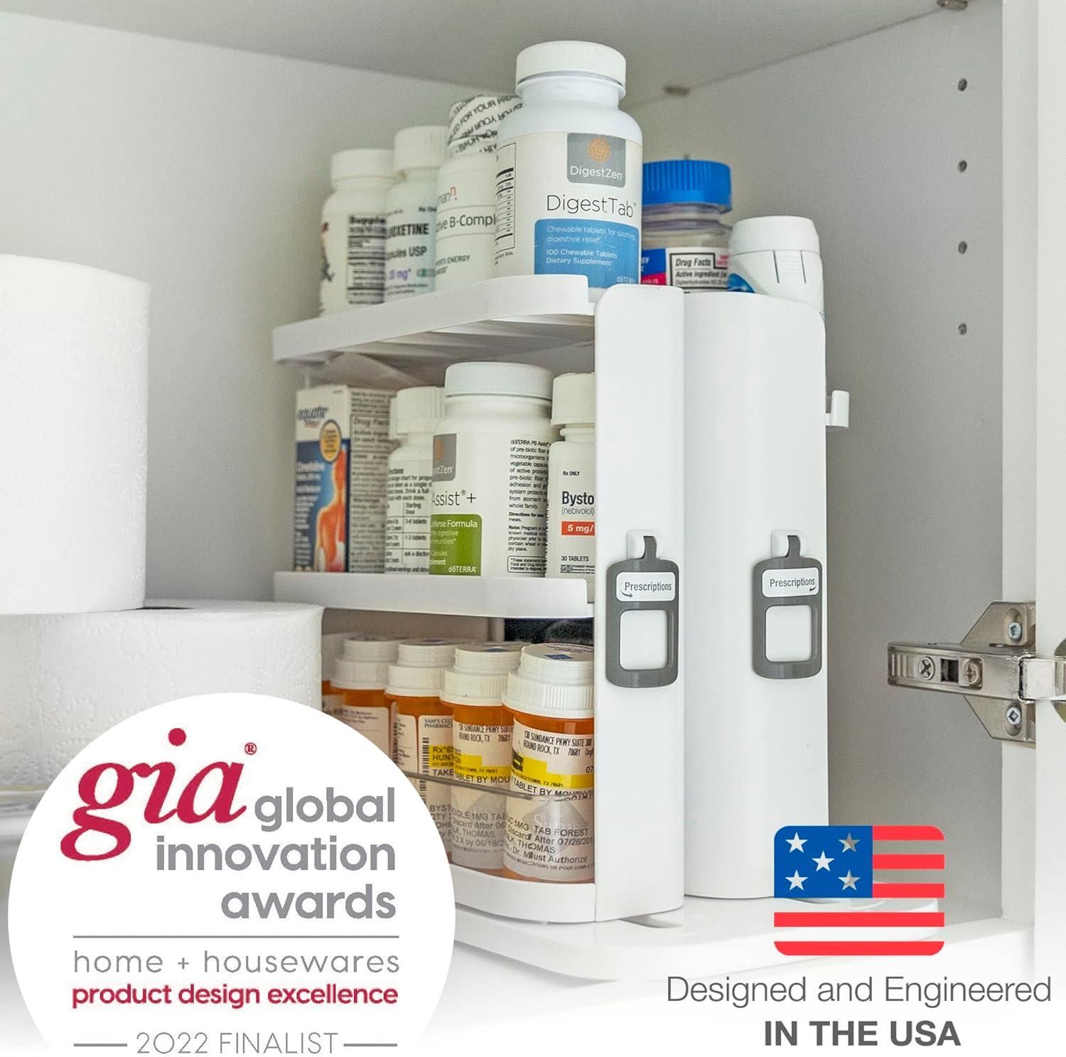 Cabinet Caddy SNAP! Spice Rack Organizer for Cabinet - Slide & Rotate Seasoning Organizer - 3 Snap-In Adjustable Shelves for 5 Tier of Storage - Magnetic Modular Design - 8.9”H x 6.1”W x 10.8”D